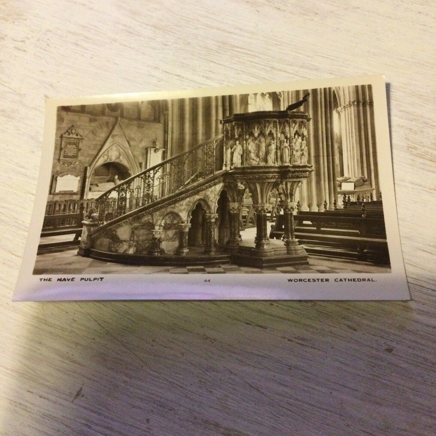 Vintage Postcard The Nave Pulpit Worcester Cathedral RP Black & White