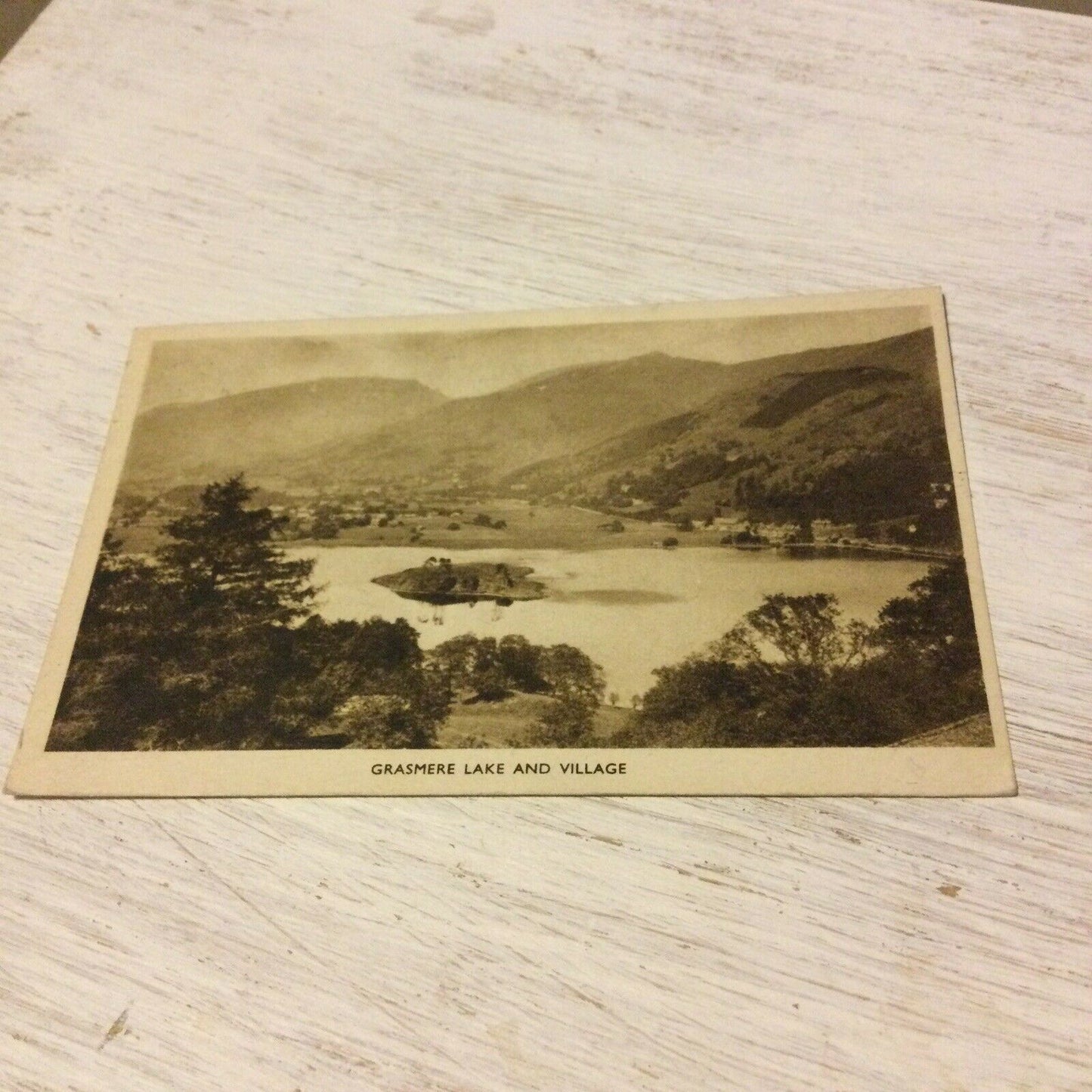 Vintage Postcard Grasmere Lake & Village. Lake District. Mountains. Posted 1948. 1940s black and white.
