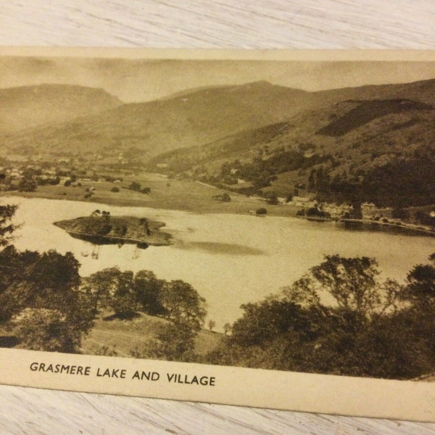 Vintage Postcard Grasmere Lake & Village. Lake District. Mountains. Posted 1948. 1940s black and white.