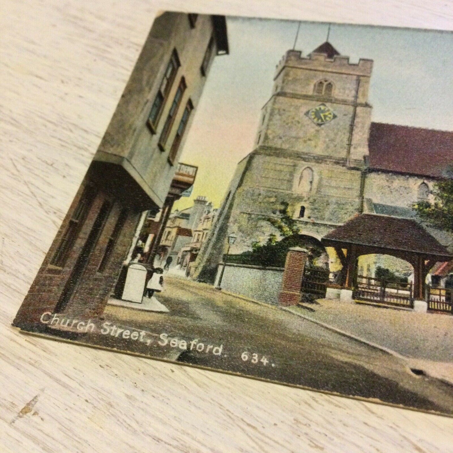 Vintage Postcard - England - Church Street Seaford - The Old Plough Inn - St. Leonard's Church