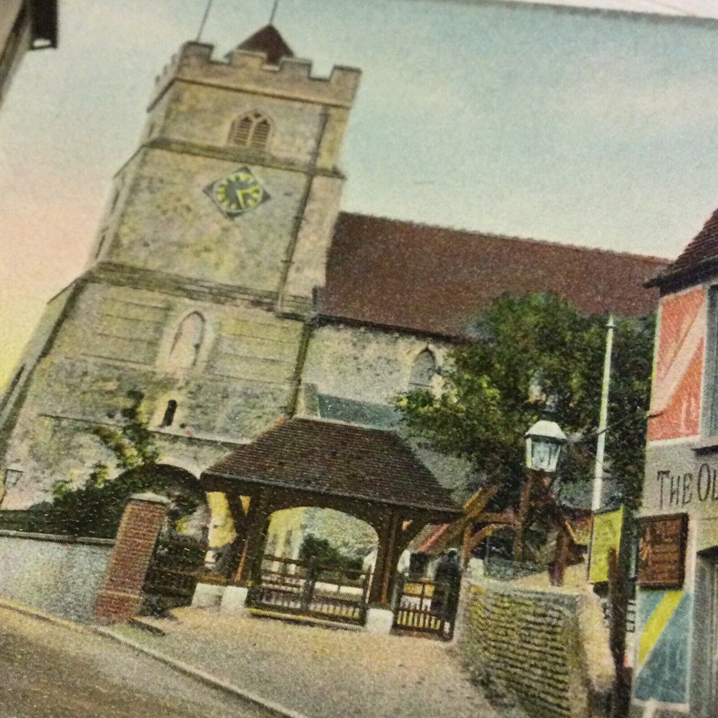 Vintage Postcard - England - Church Street Seaford - The Old Plough Inn - St. Leonard's Church