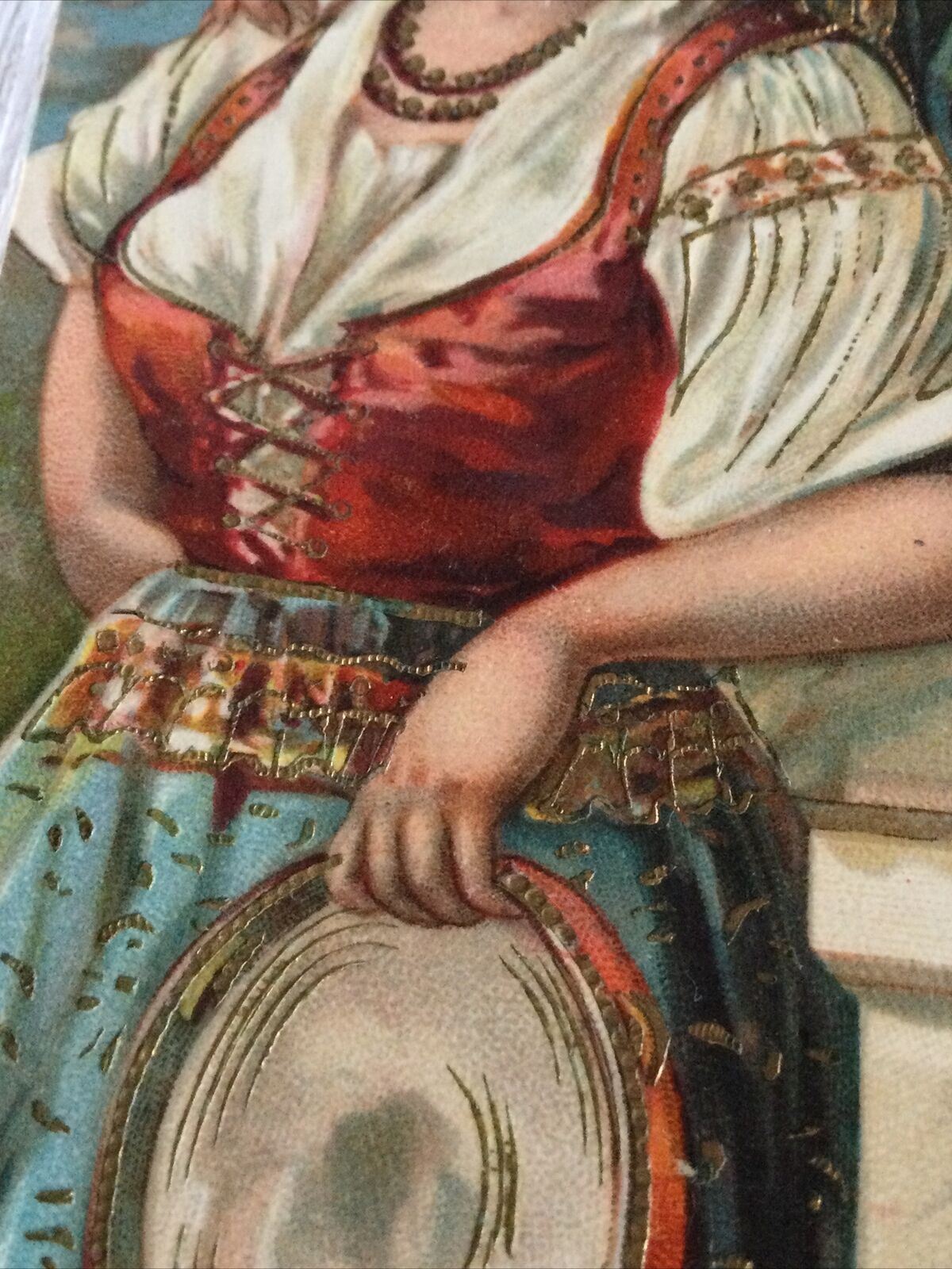 Vintage Postcard. Coloured With Gold Detail. Woman In Gypsy Romany Costume