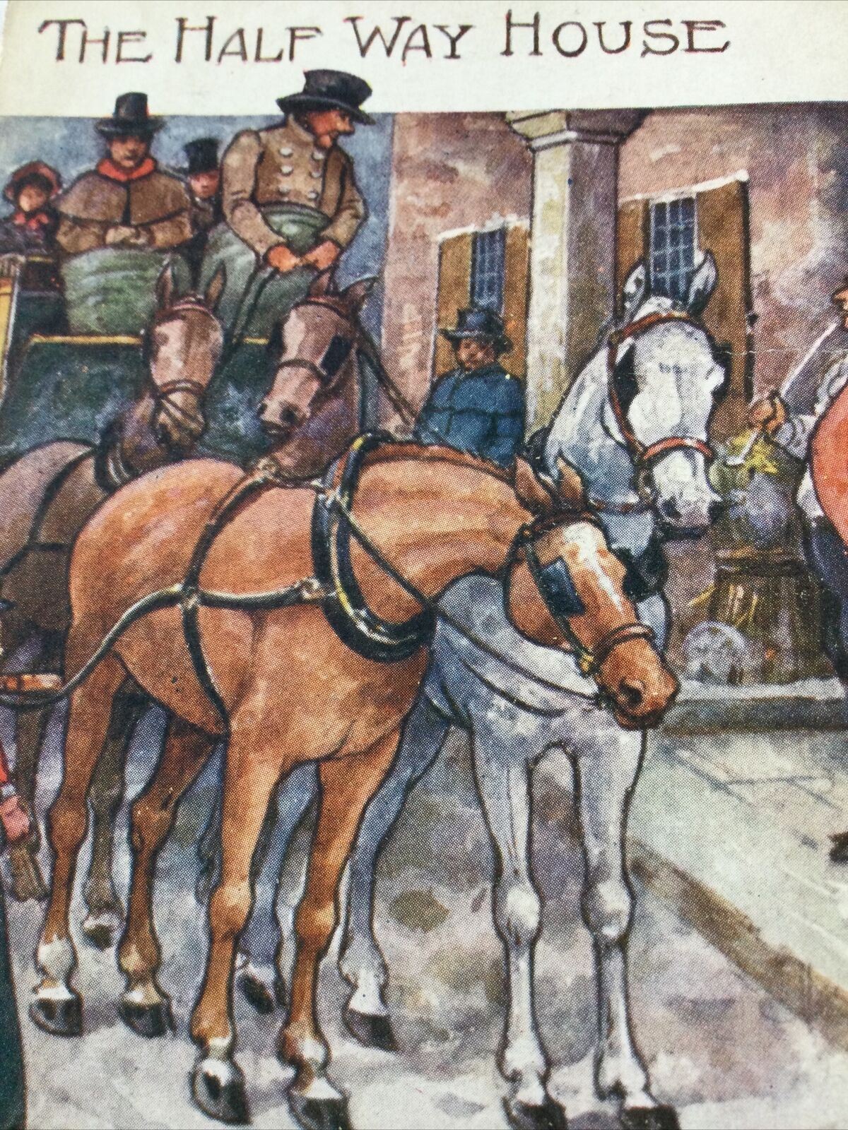 Vintage Postcard The Half Way House Drawing Of Horse And Cart Outside Inn ECG