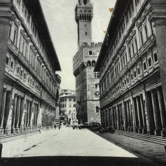 Vintage Postcard - 1950s 1954 - ITALY - Florence - Uffizi & Palazzo Vecchio - Black & White