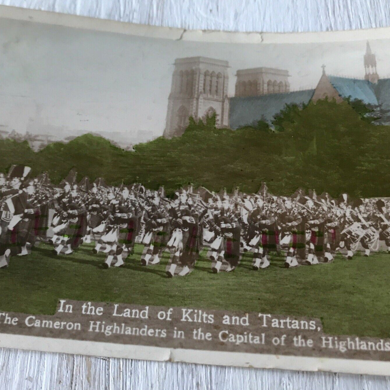 Vintage 1930s Postcard - Tinted - SCOTLAND - 1934 - Cameron Highlanders Kilts Tartans