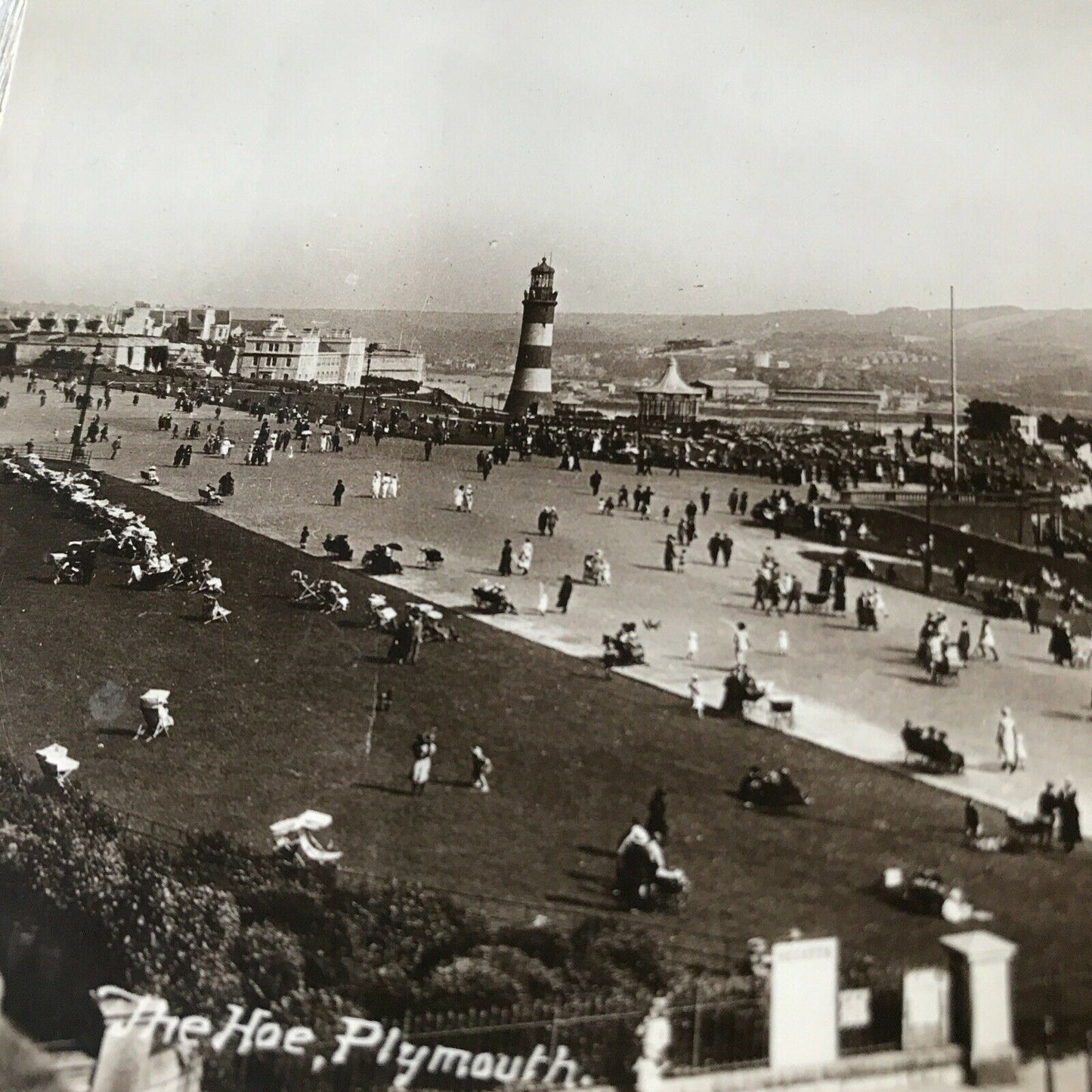 Vintage Postcard Plymouth Hoe Lighthouse Sea Black and White Photo RP