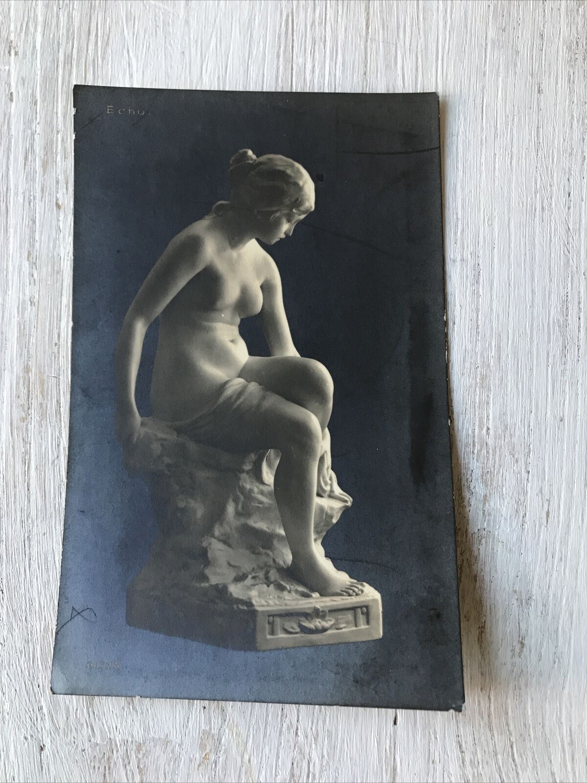 Vintage Postcard - Classical Sculpture Of Seated Nude - Black and white