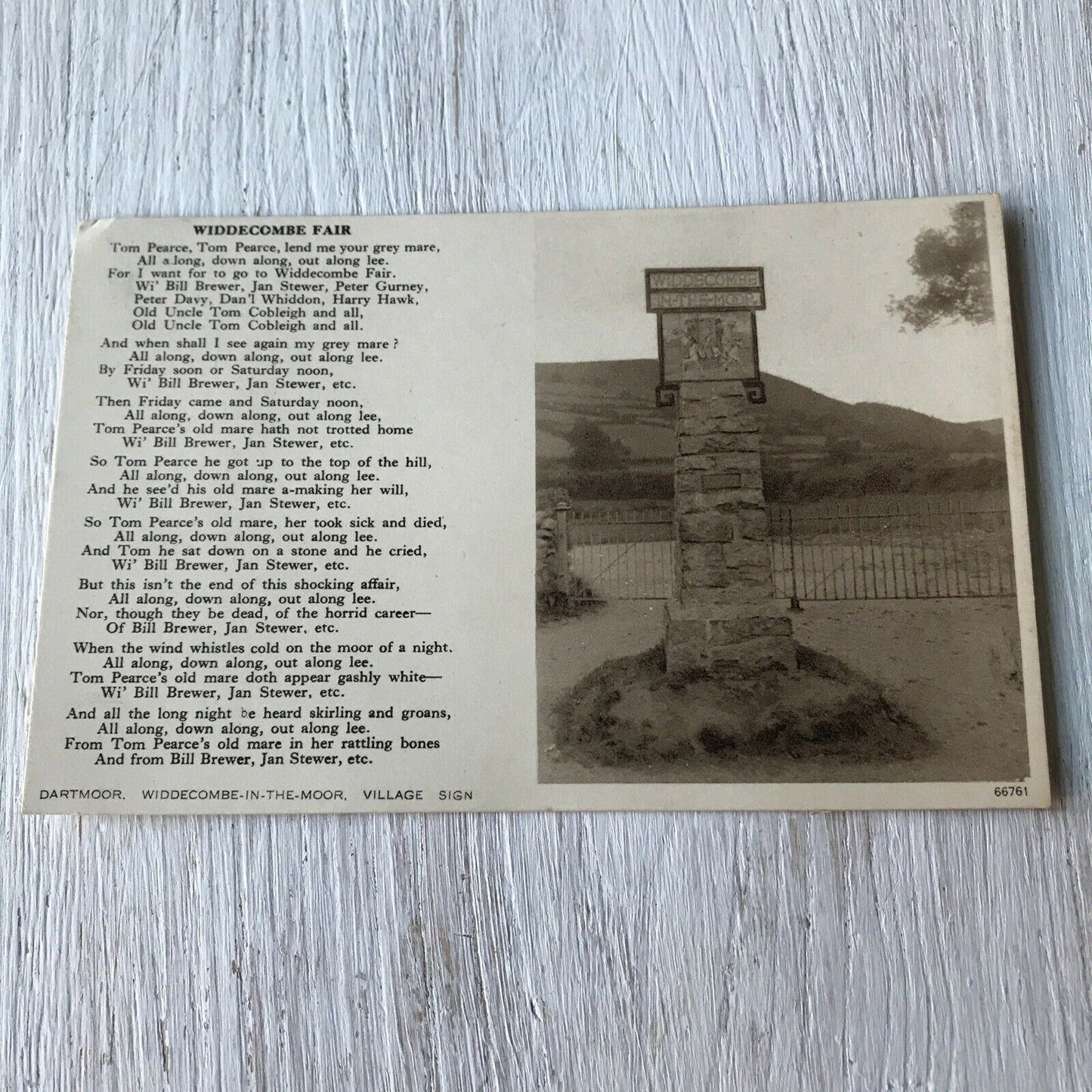 Vintage Postcard Widdecombe Fair Poem & Village Sign Dartmoor Widdecombe Moor