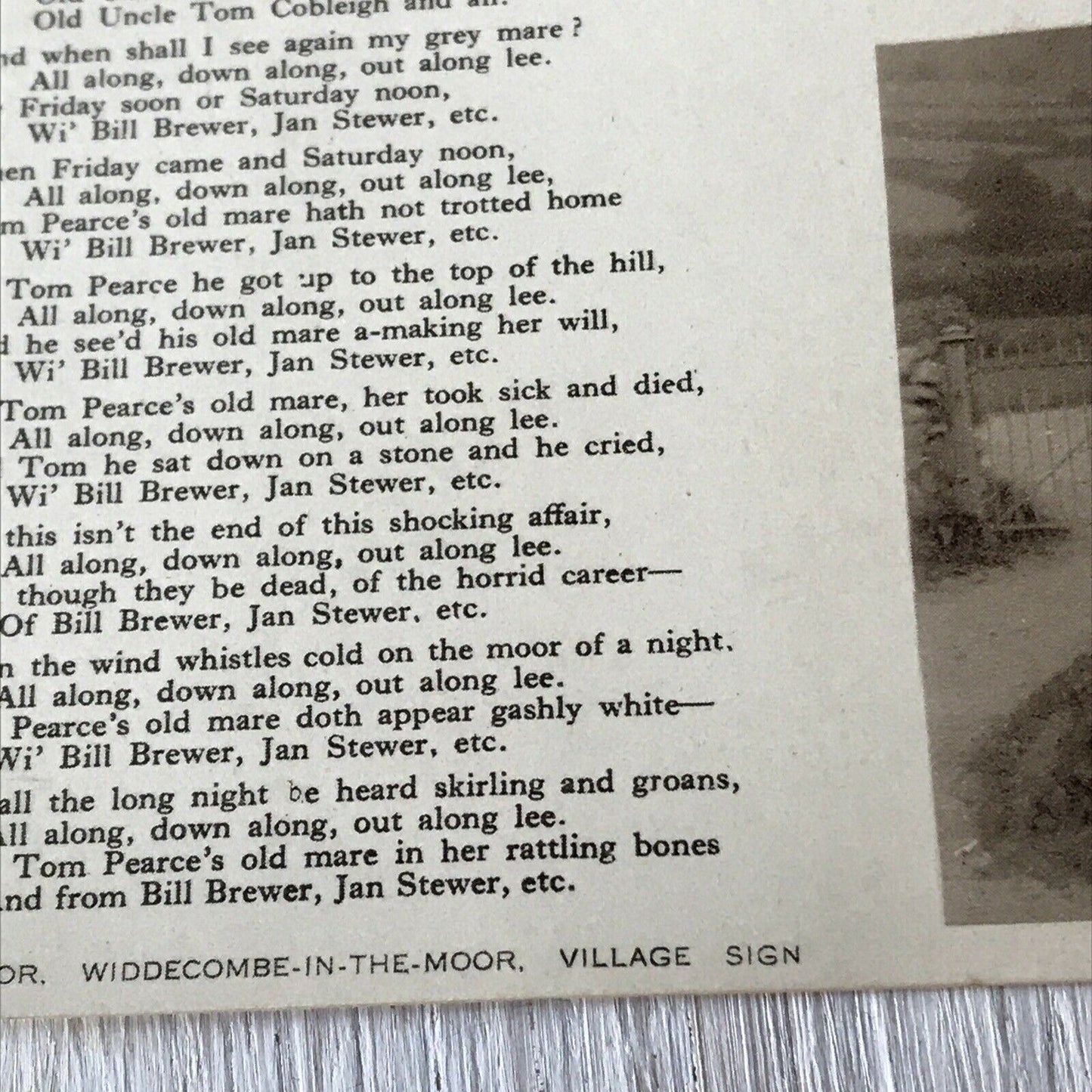 Vintage Postcard Widdecombe Fair Poem & Village Sign Dartmoor Widdecombe Moor