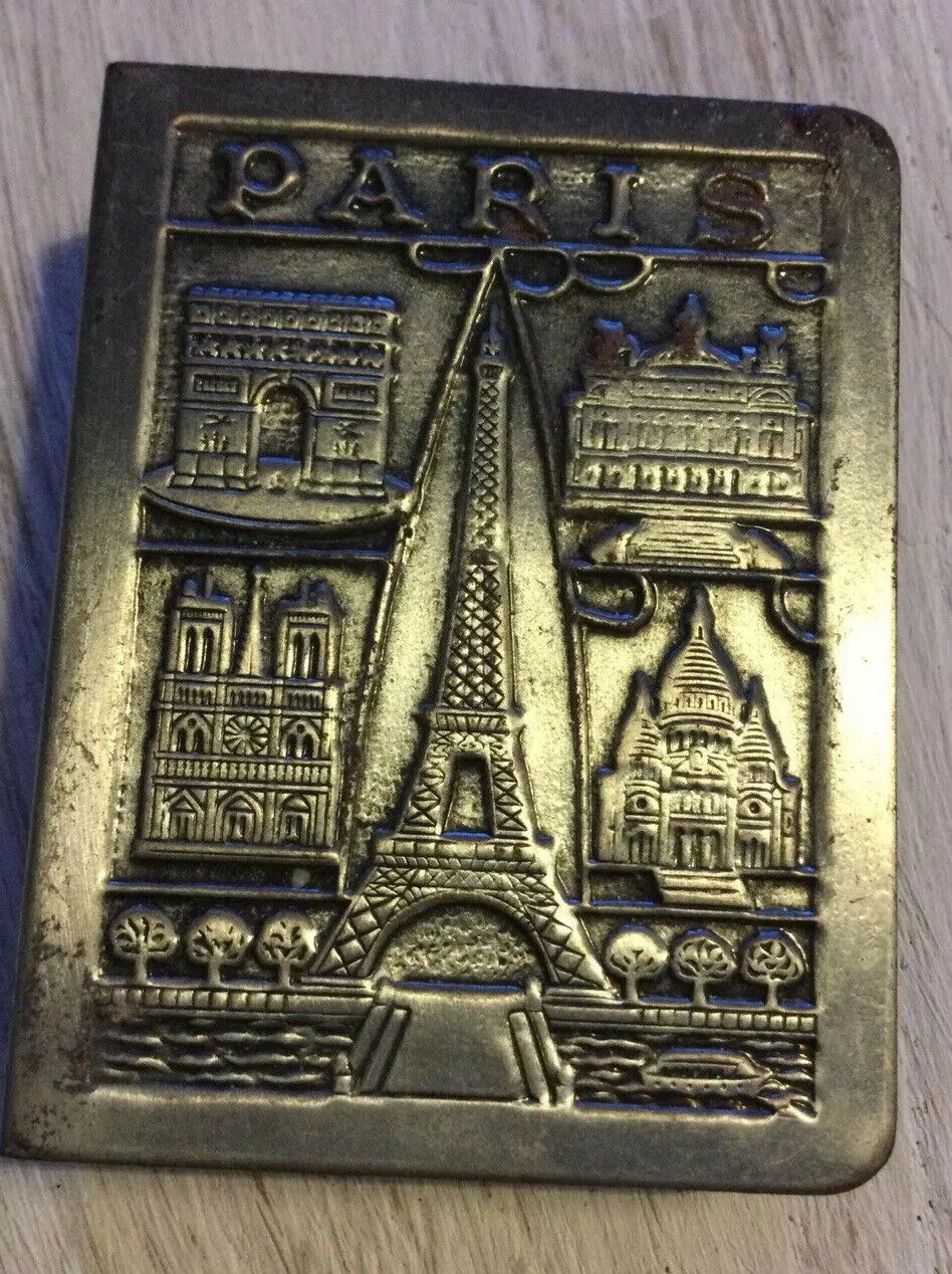 Vintage Matchbox Holder Metal GAY PARIS Souvenir Eiffel with Vintage Matchbox