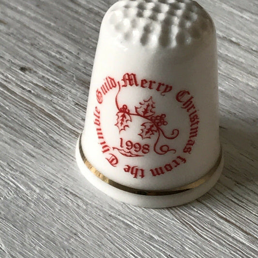 Thimble Guild 1998 Merry Christmas Red And White. Great stocking filler. Fine Bone China.