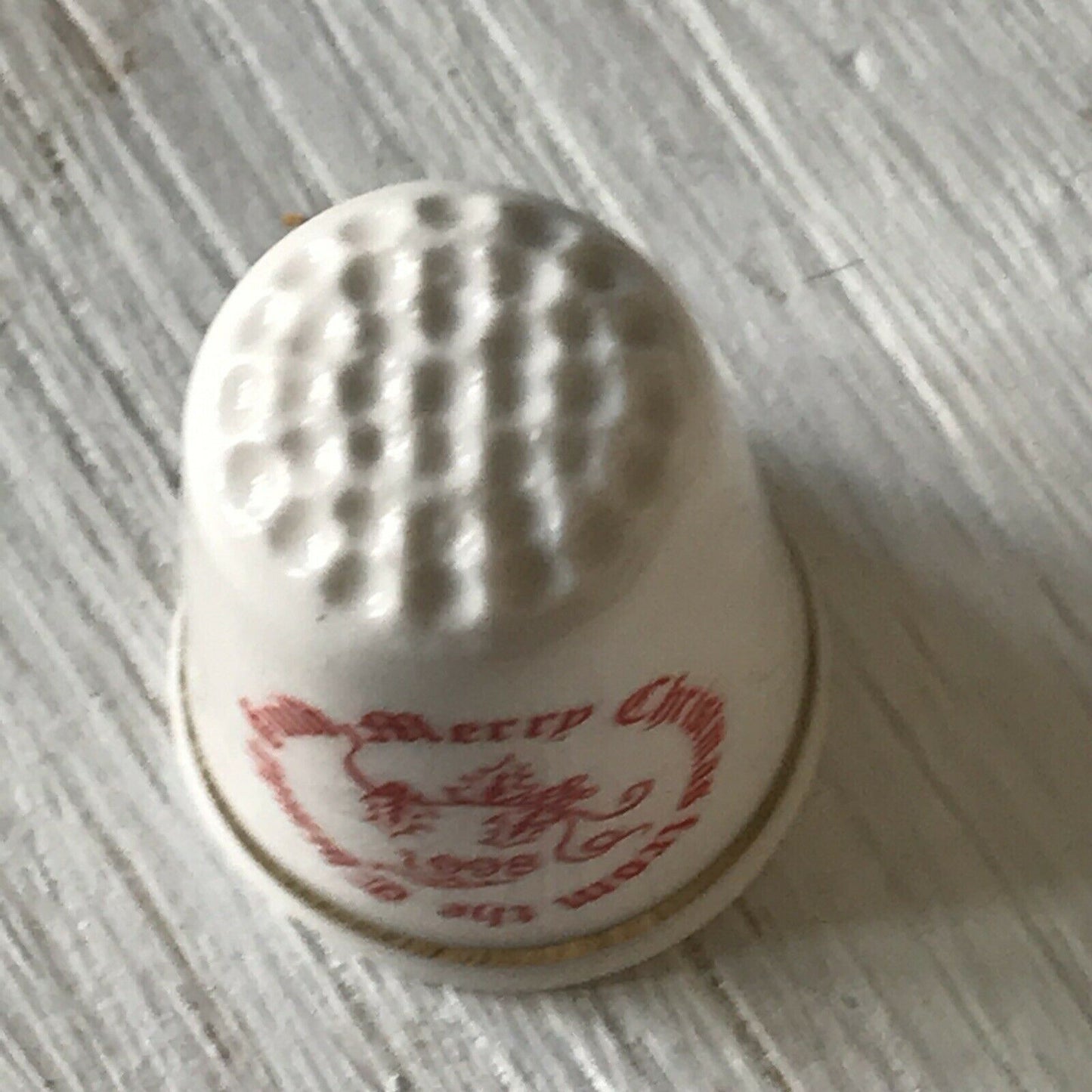 Thimble Guild 1998 Merry Christmas Red And White. Great stocking filler. Fine Bone China.