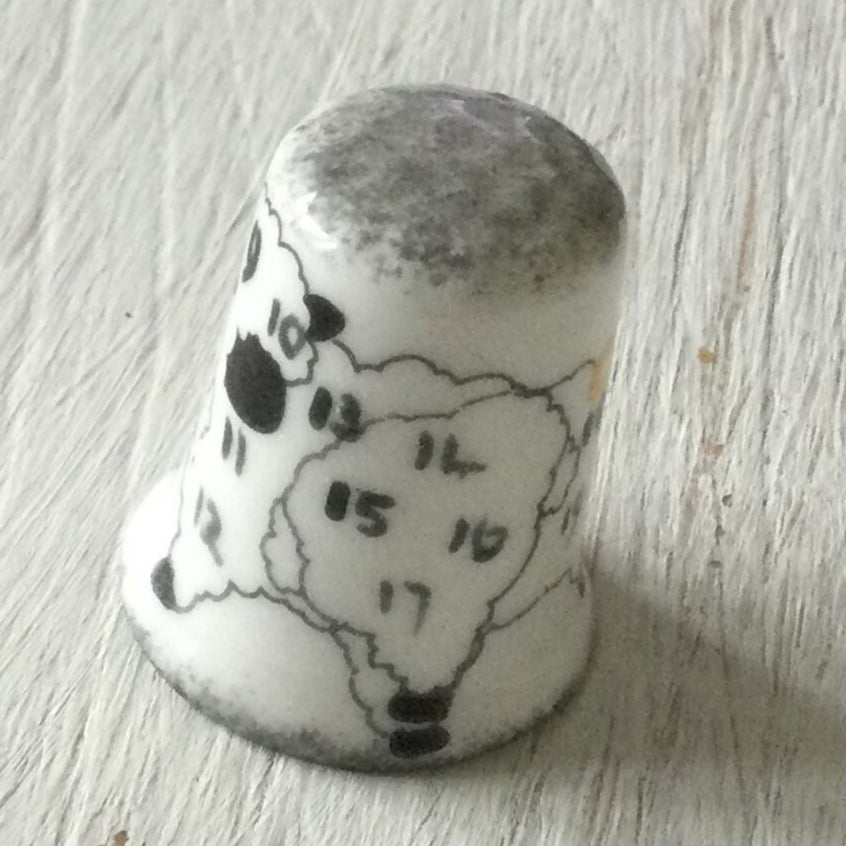 Vintage China Thimble. Sheep With Numbers. Staffordshire England. 'Counting sheep'