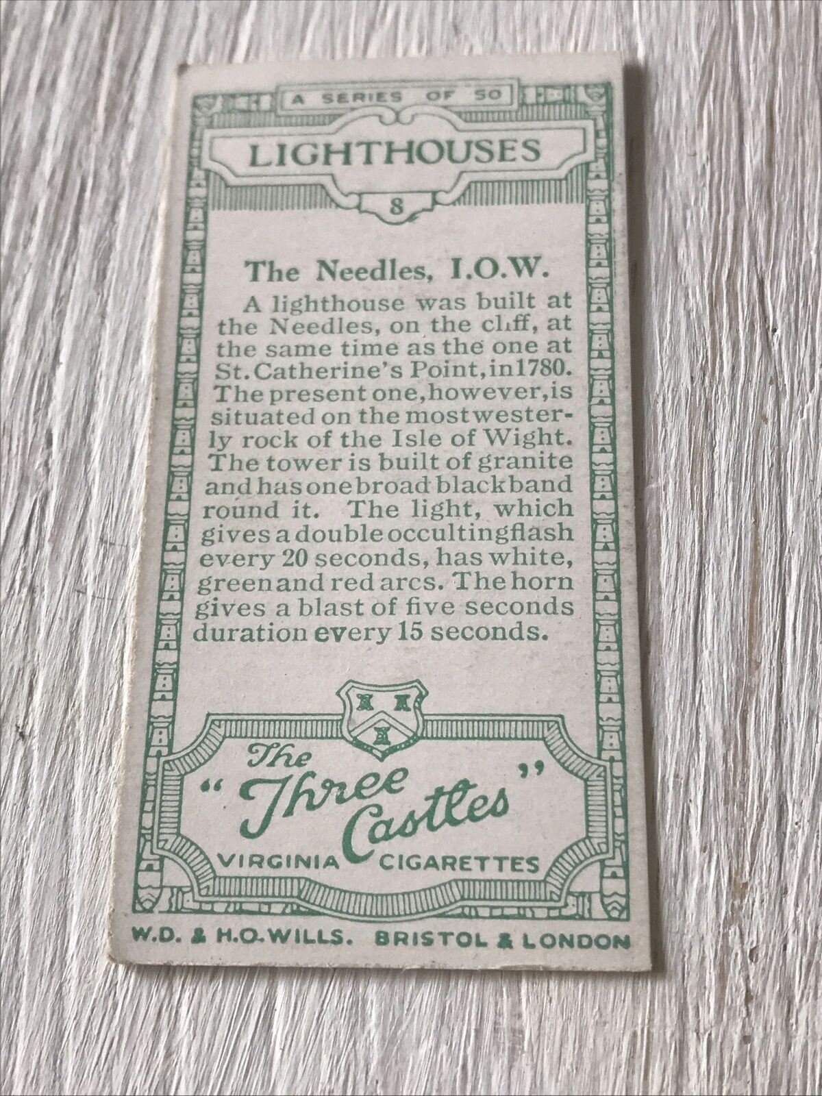 Three Castles Cigarette Card Lighthouses 8 The Needles Isle Of Wight IOW Granite