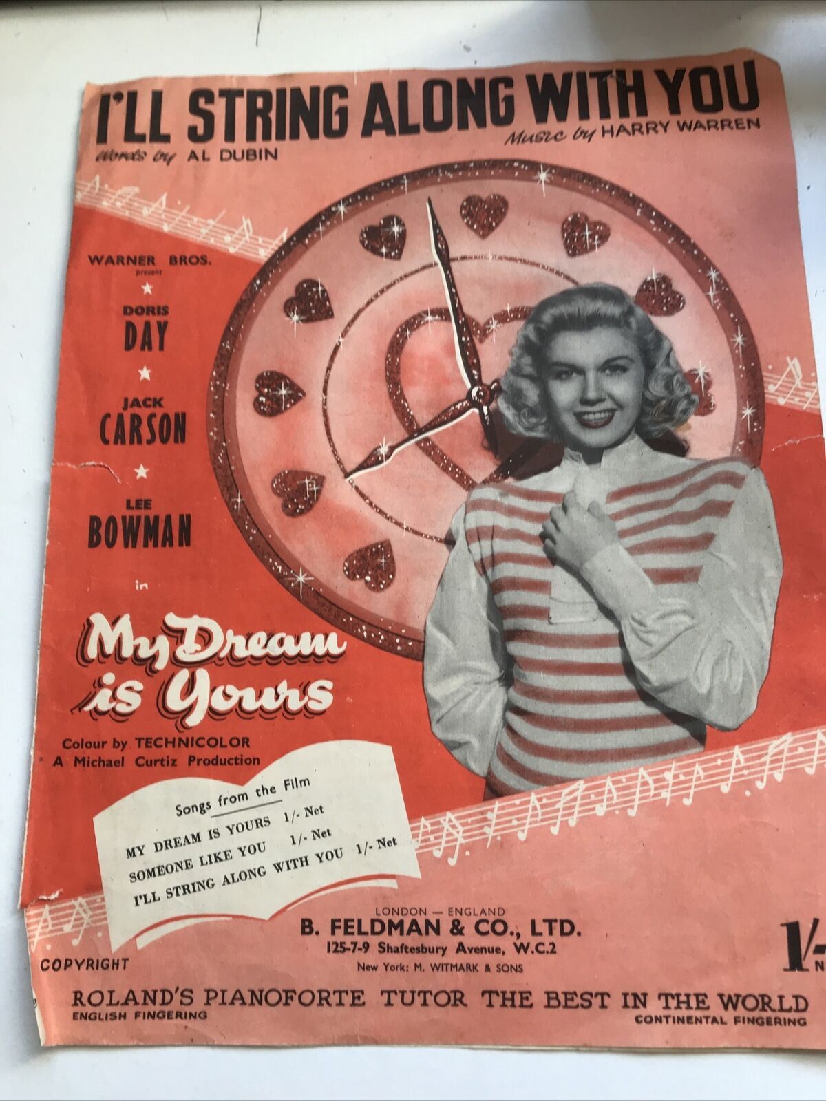 Vintage Sheet Music From Doris Day 1949 Film My dream is Yours I’ll String Along