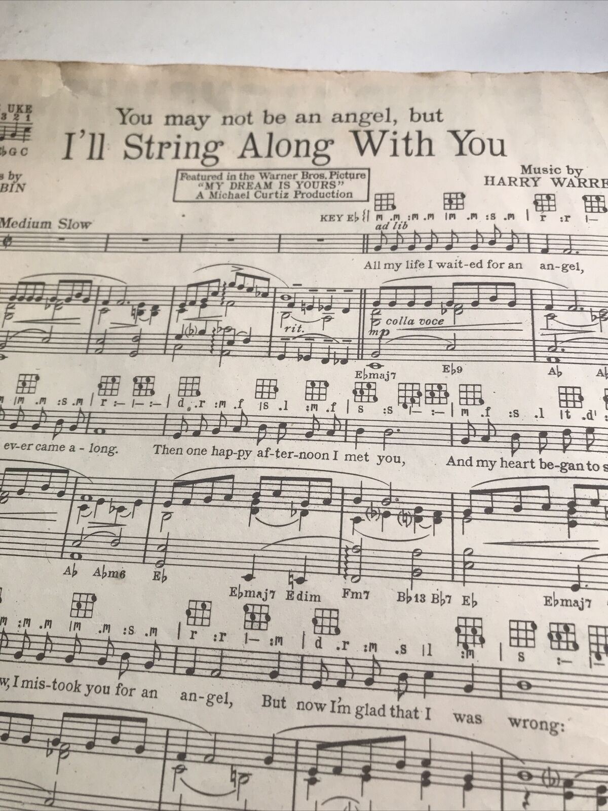 Vintage Sheet Music From Doris Day 1949 Film My dream is Yours I’ll String Along