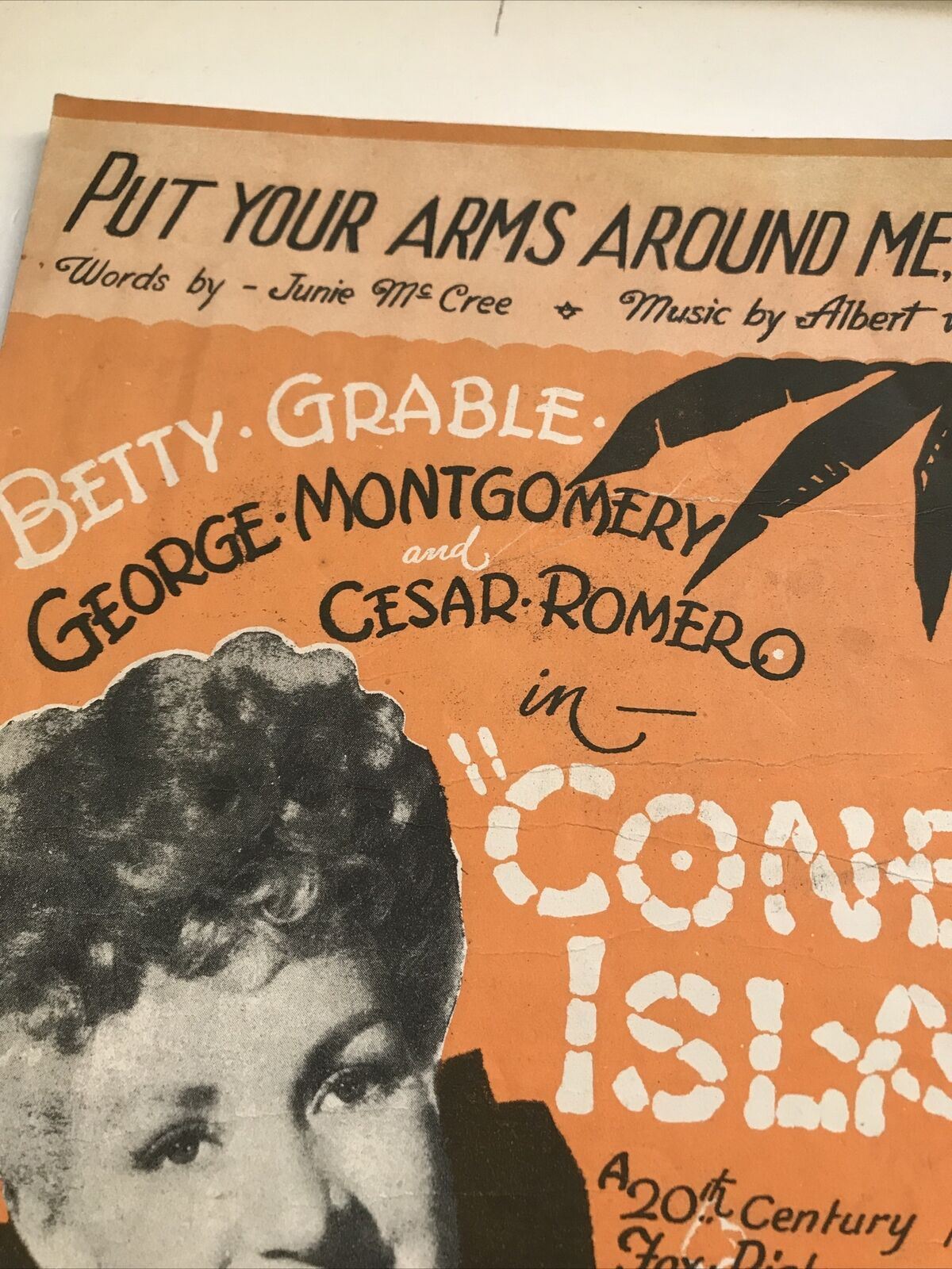 Vintage Sheet Music Betty Grable ‘Coney Island’ Movie. Put Your Arms Around Me Honey. George Montgomery. Cesar Romero