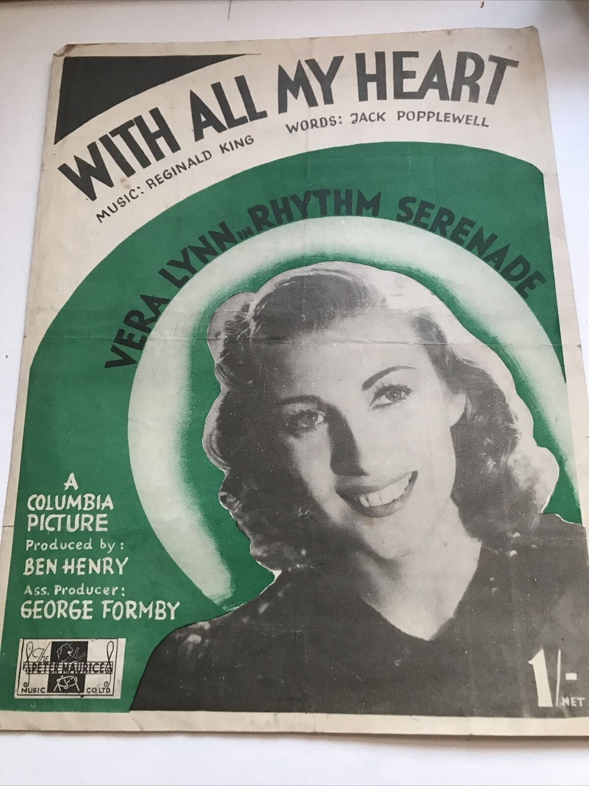 Vintage Sheet Music Vera Lynn ‘With All My Heart’ From Rhythm Serenade 1943
