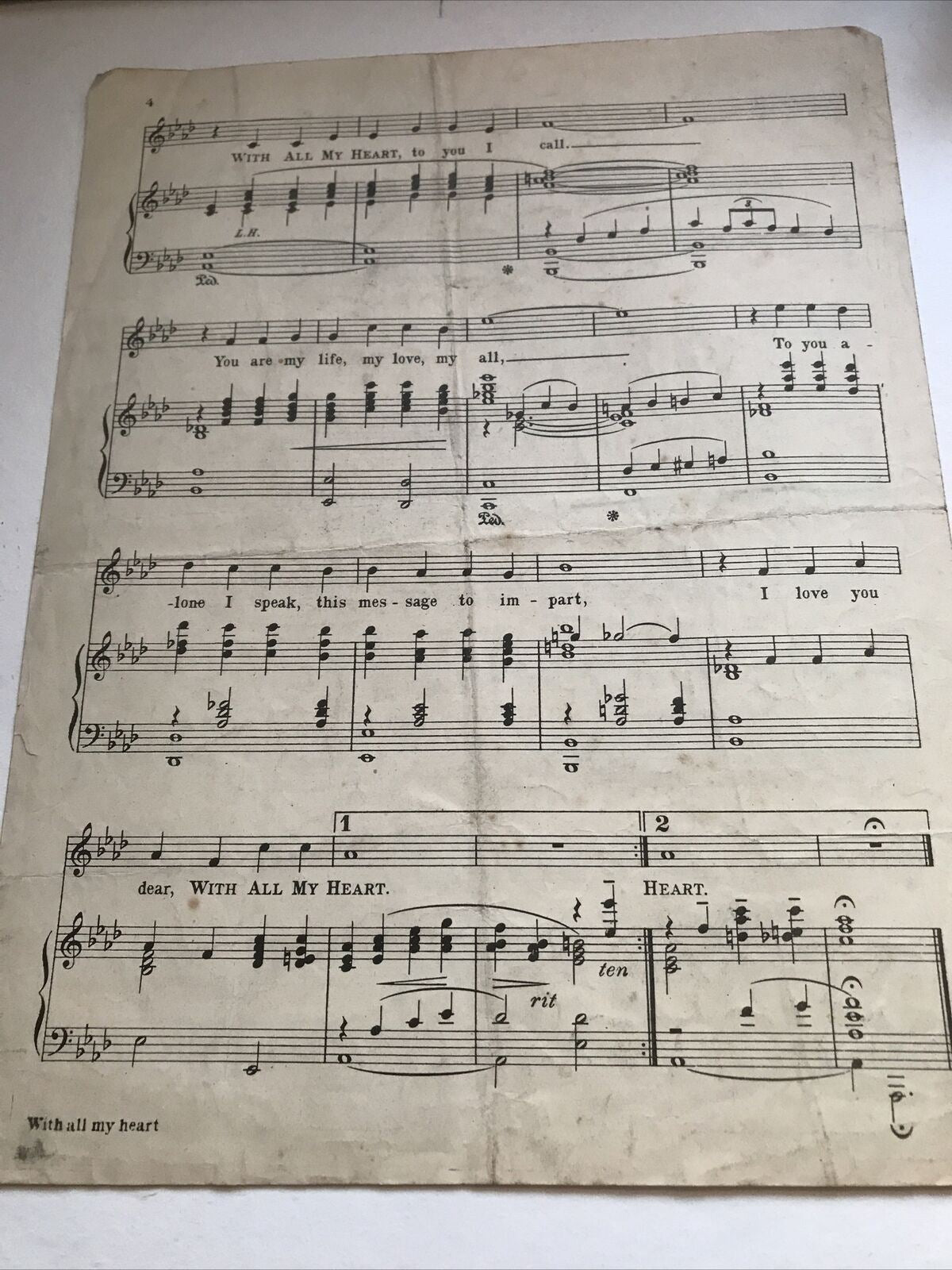 Vintage Sheet Music Vera Lynn ‘With All My Heart’ From Rhythm Serenade 1943