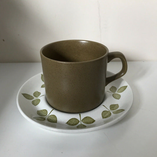 Vintage Retro 1970s Cup And Saucer J&G Meakin Tulip Time Olive Green Brown Colour