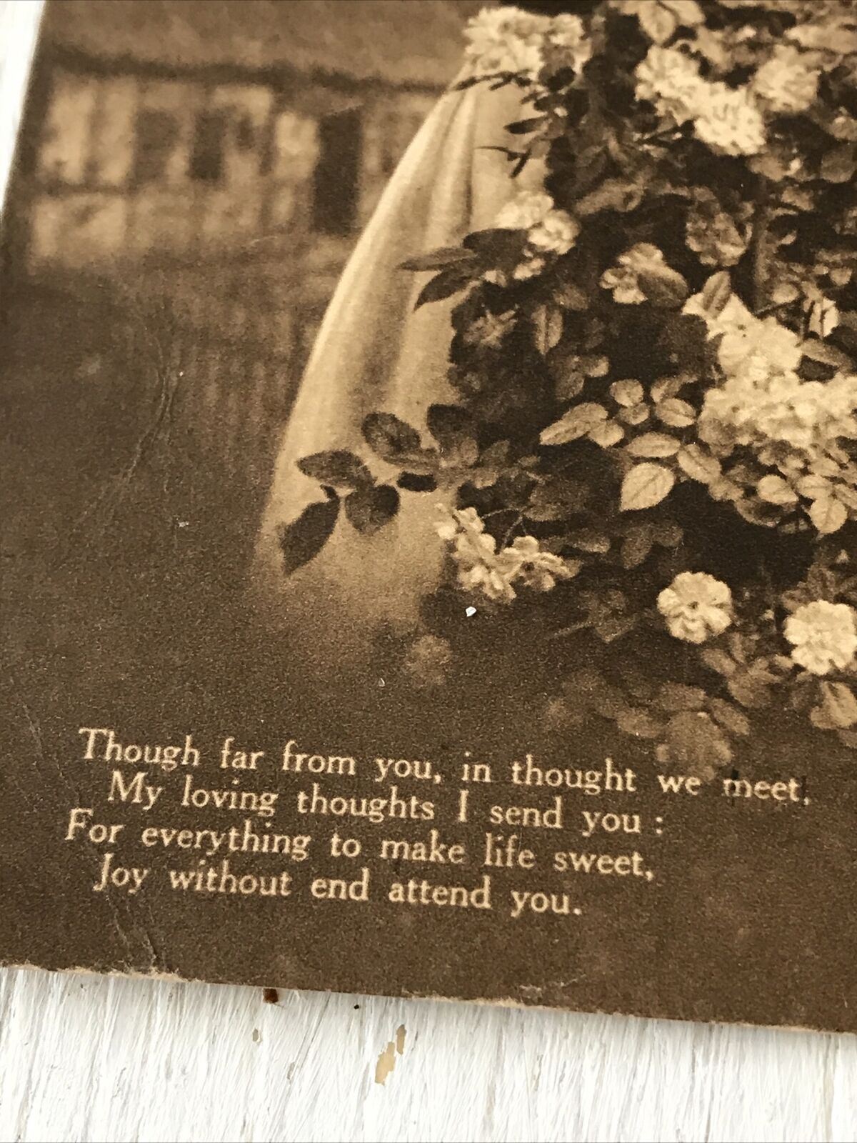 Vintage Birthday Greetings Postcard - Sepia - Woman In Bonnet With Flowers - Nice Poem - 1920s