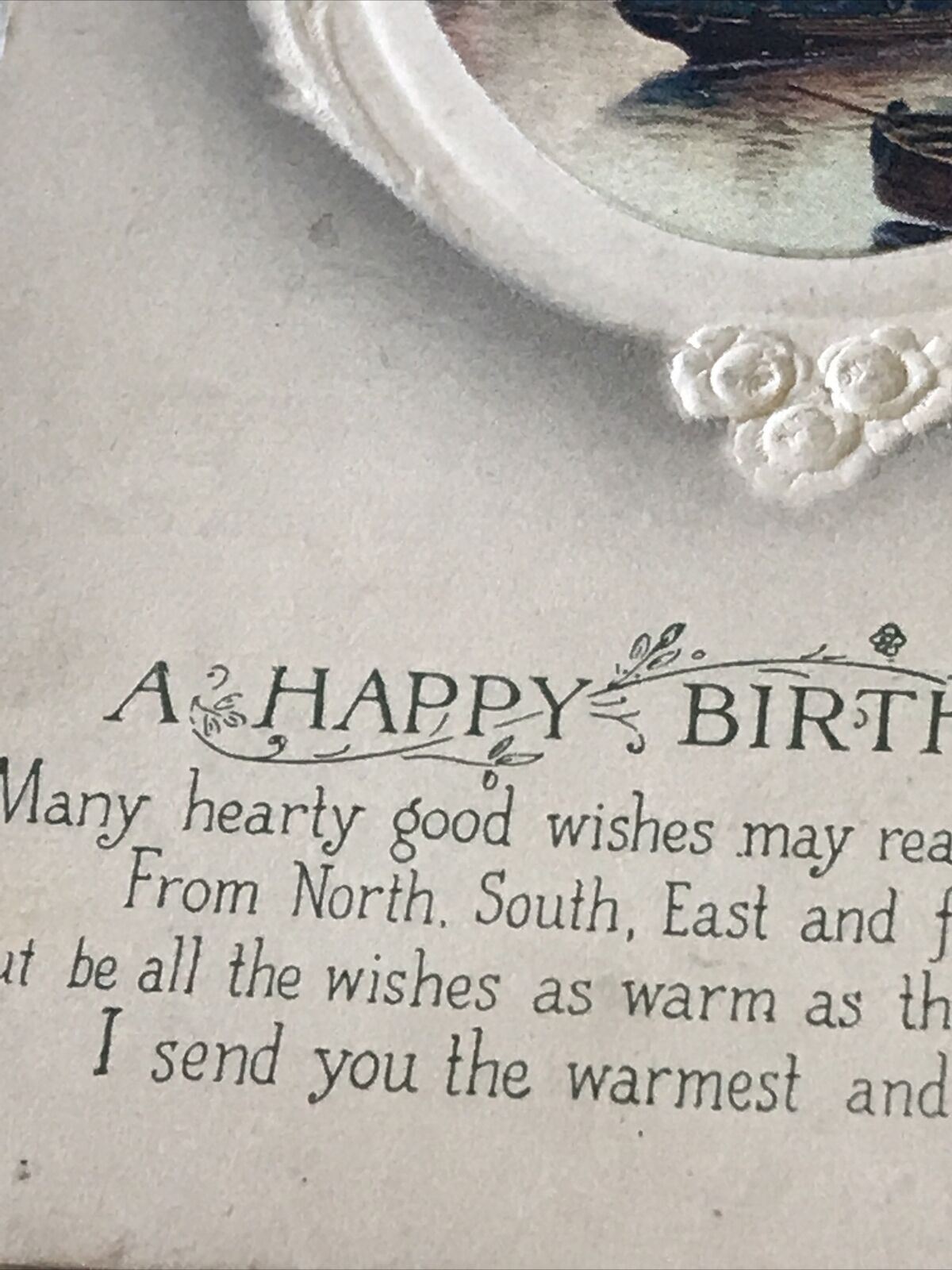 Vintage Antique Birthday Greetings Postcard Boats On River Nice Poem 1916