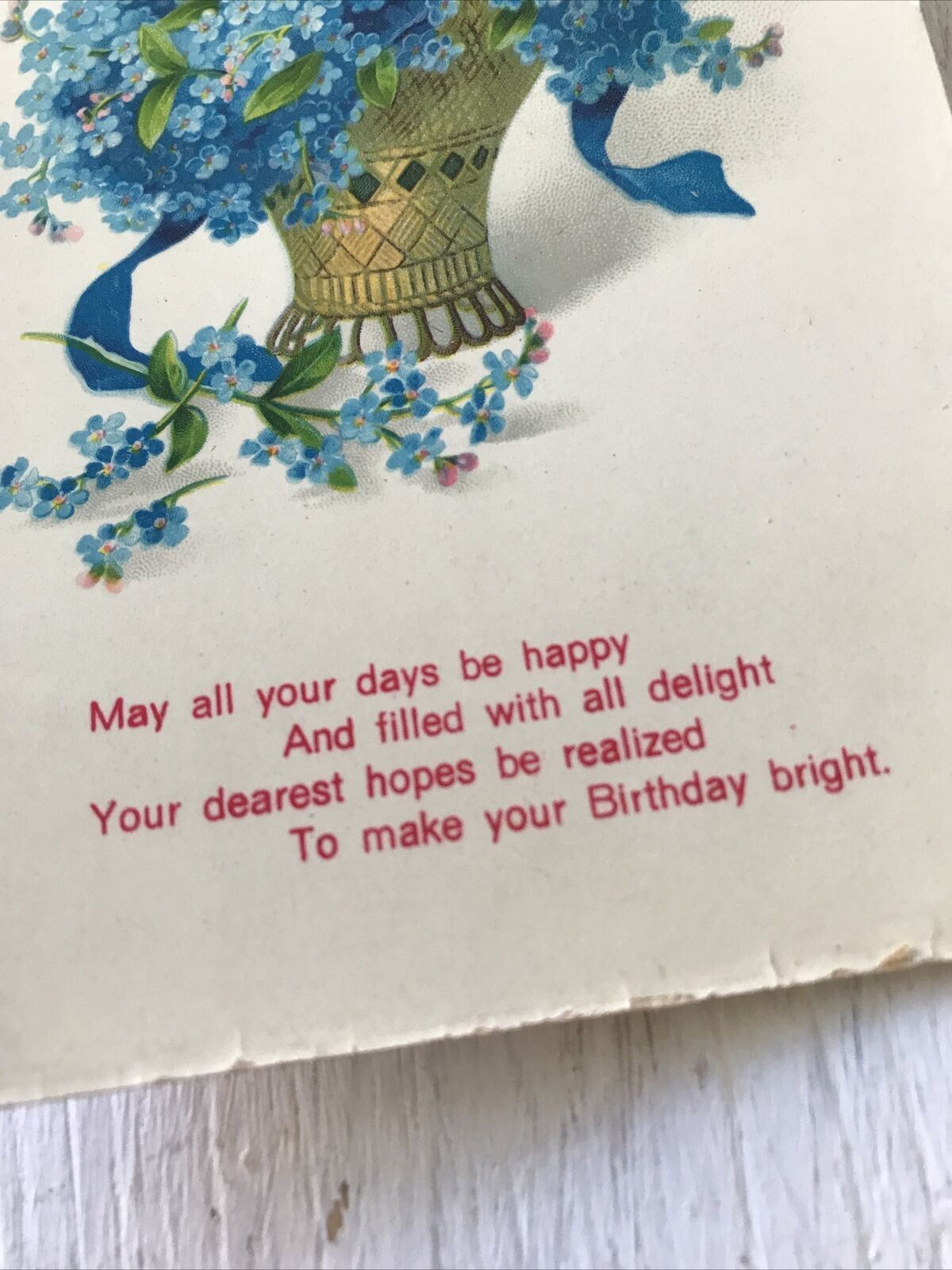 Vintage Birthday Greetings Postcard Card Forget-Me-Nots Poem 1929 Flowers
