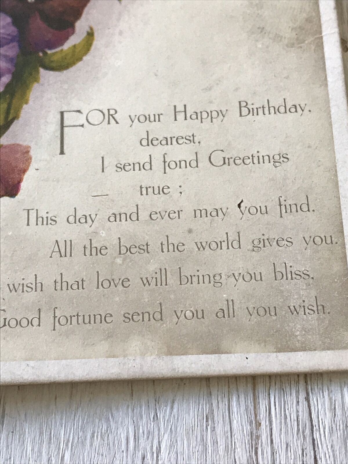 Vintage Birthday Greetings Postcard / Card - Flowers - Pansies - Nice Poem - Unposted