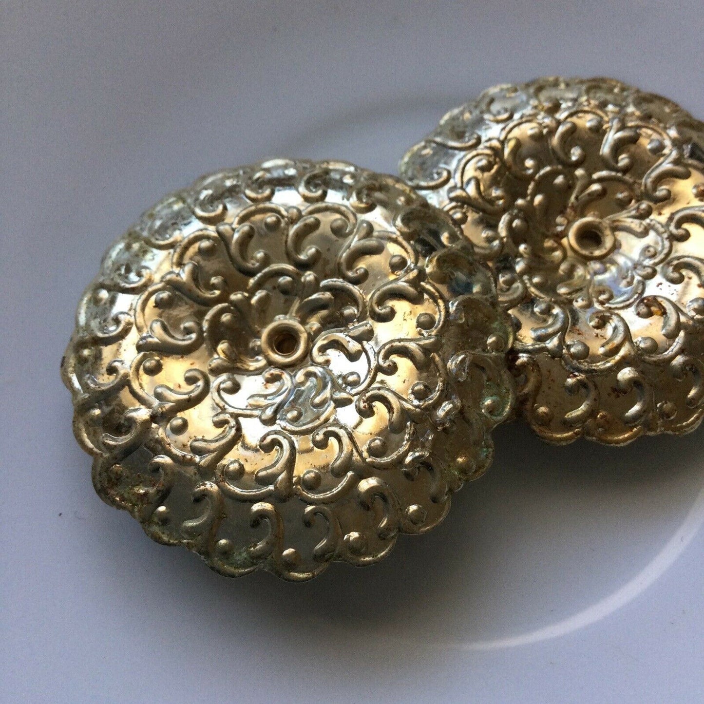 Clip On Earrings - Large Statement Round - Gold Colour - Pressed Metal - Boho / Festival
