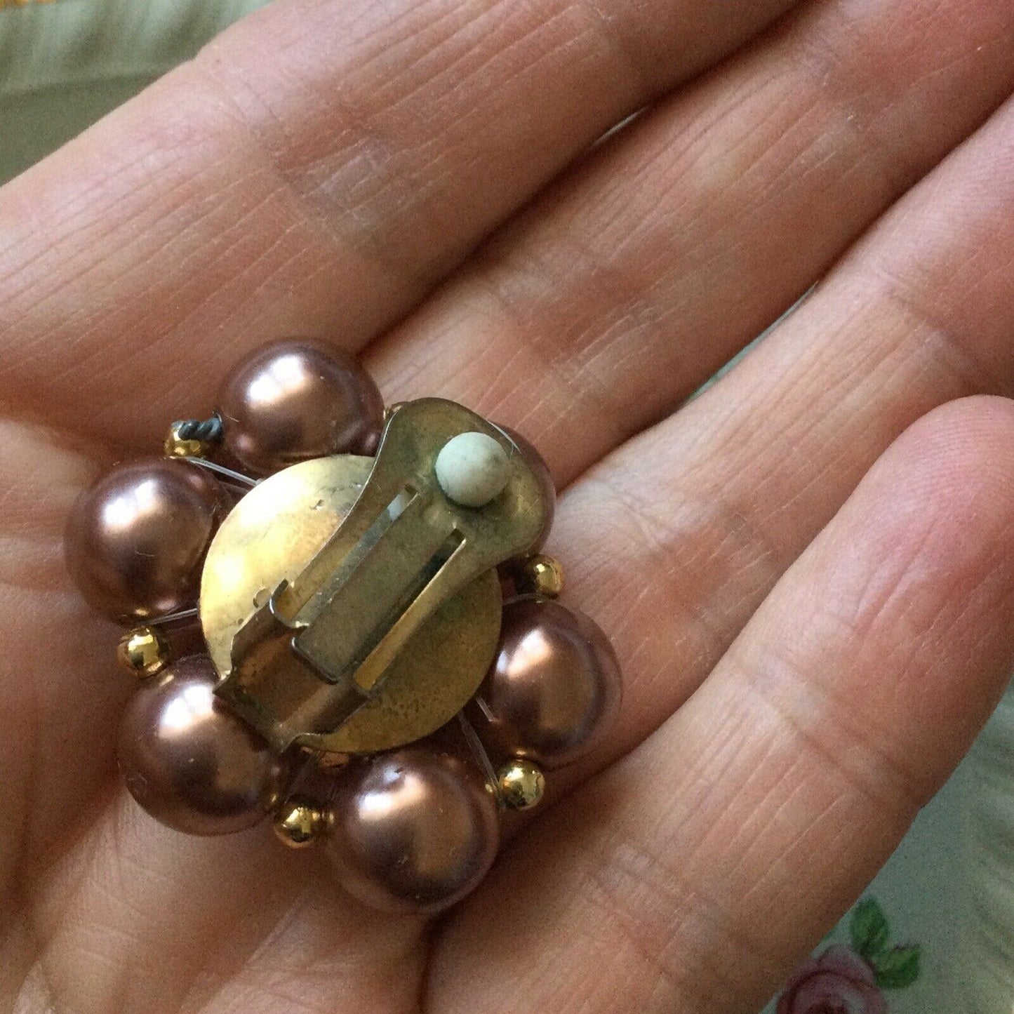 Vintage Costume Earrings - Clip On - Chunky Beaded Cluster - Dusky Pink Faux Pearls - 1950s / 1960s