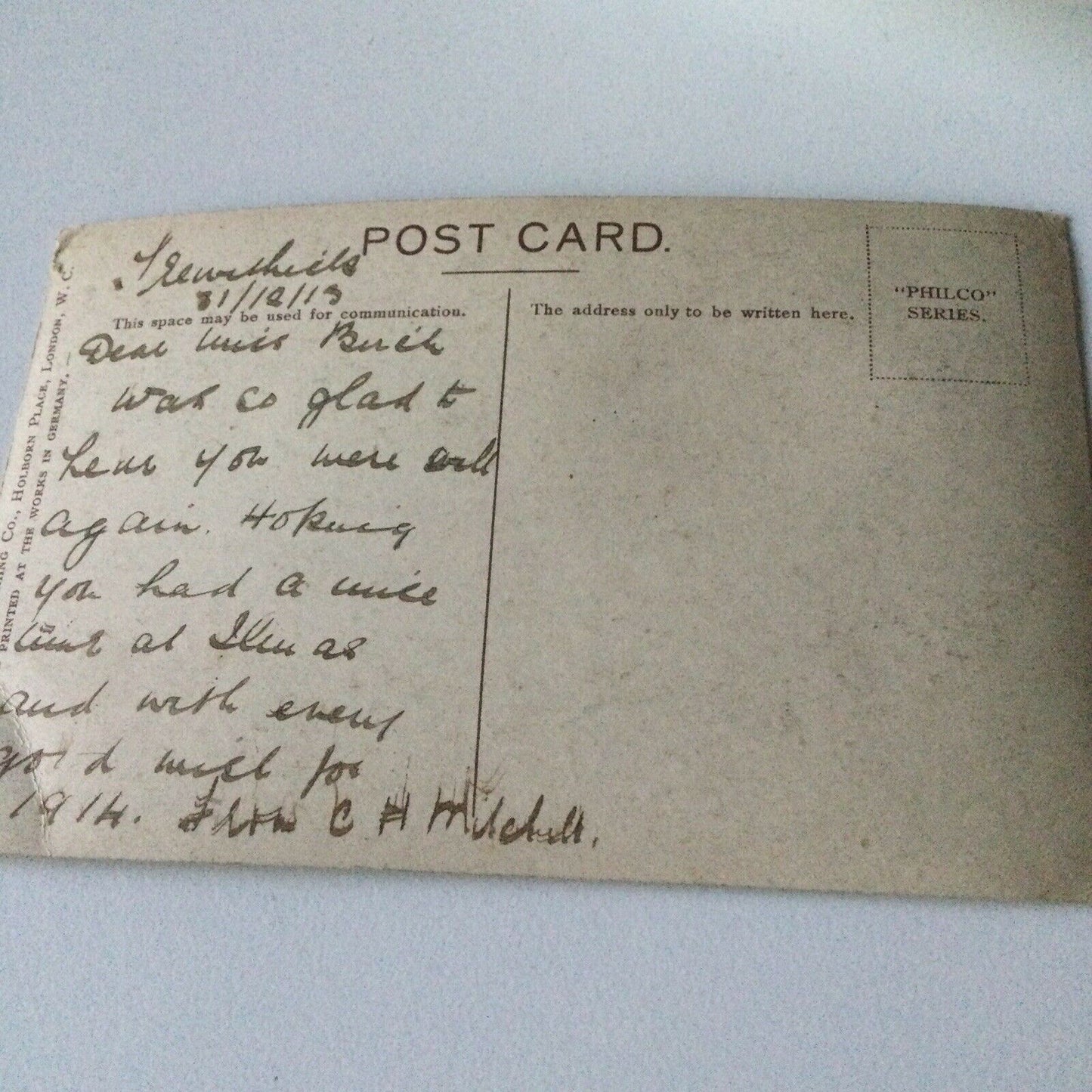 WWI INTEREST - Antique Postcard. ‘with Every Good Wish For 1914’ Happy New Year