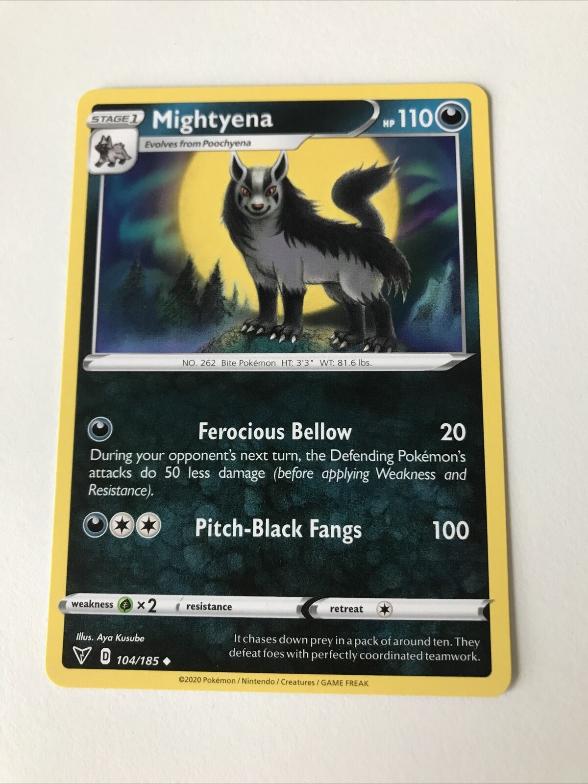 Pokemon Card - Vivid Voltage - Mightyena Stage 2 104/185 Mint Condition 2020