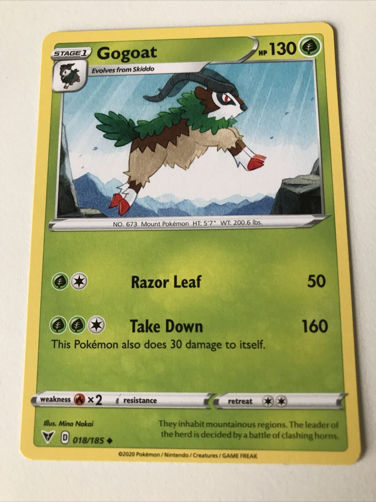 Pokemon Card 2020 - Vivid Voltage - Gogoat - Stage 1 - 18/185 - Mint Condition