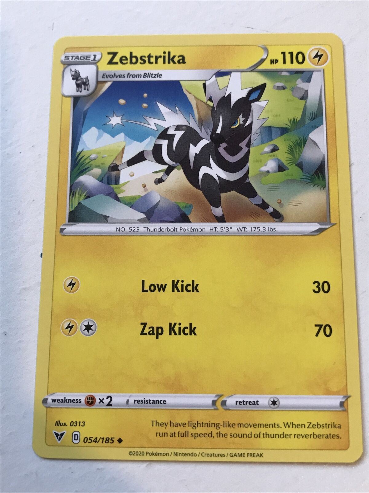 Pokemon Card - Vivid Voltage - 54/185 - Stage 1 - Zebstrika - 2020 - Mint Condition