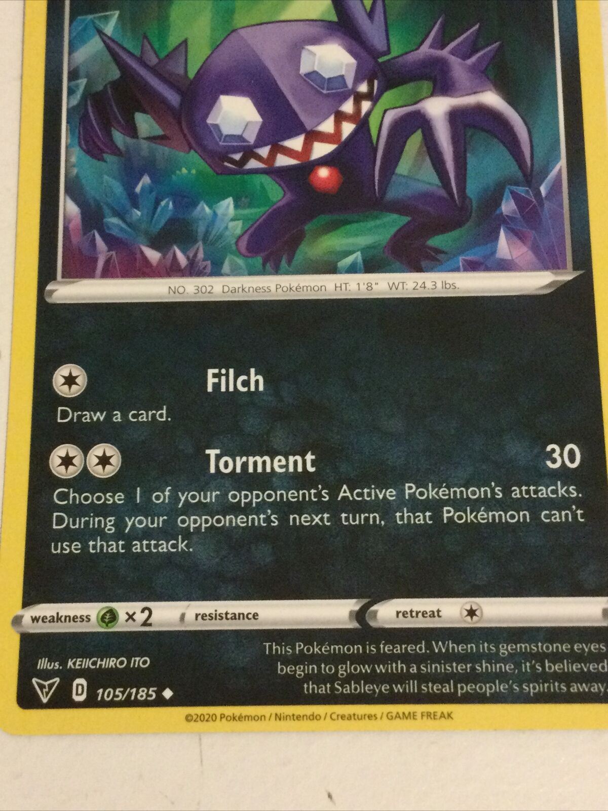 Pokemon Card 2020 Vivid Voltage Mint Basic SABLEYE 105/185 Darkness Filch