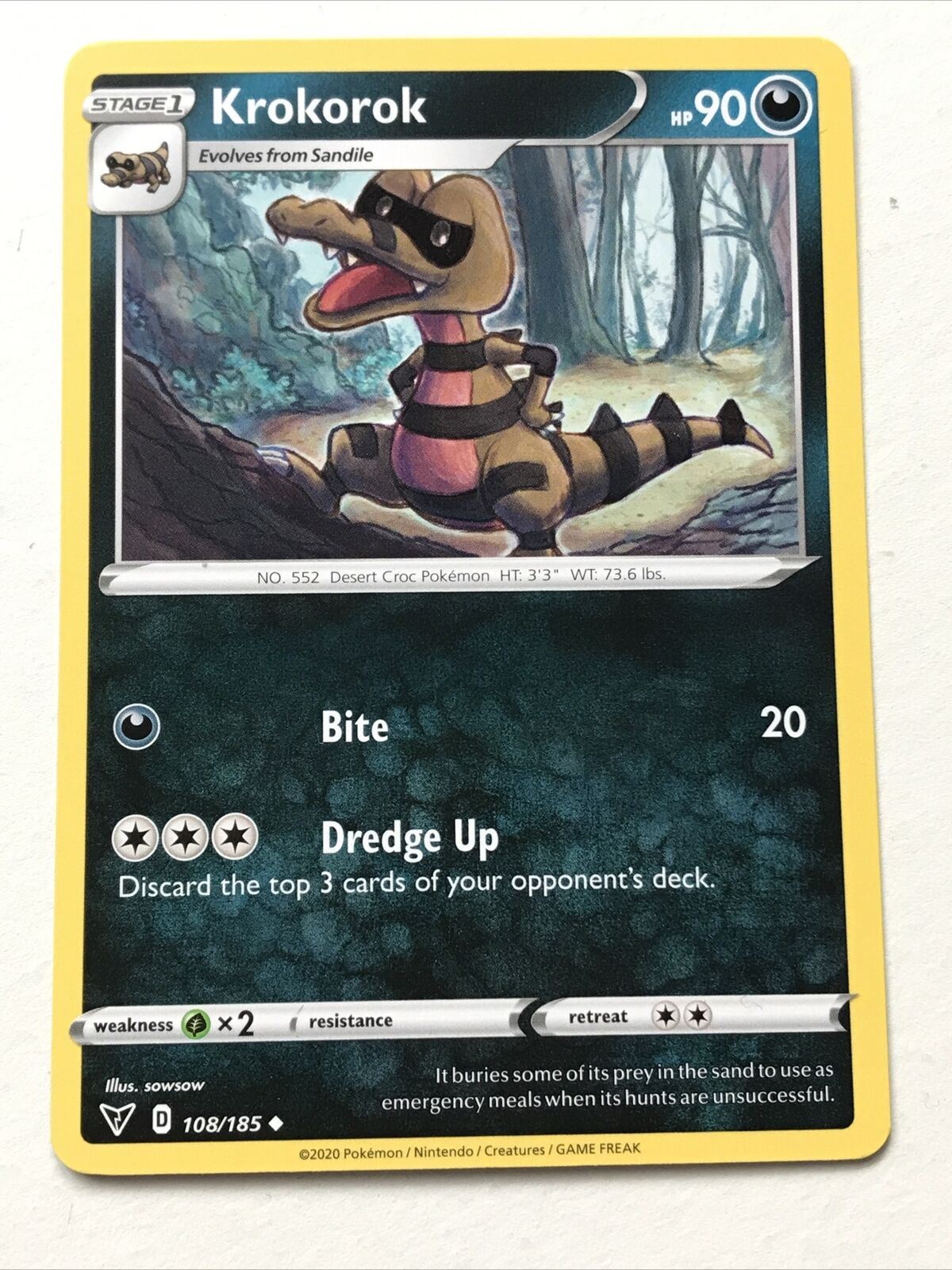 Pokemon Card Vivid Voltage 2020 Pack Fresh Stage 1 KROKOROK 108/185 Desert Croc