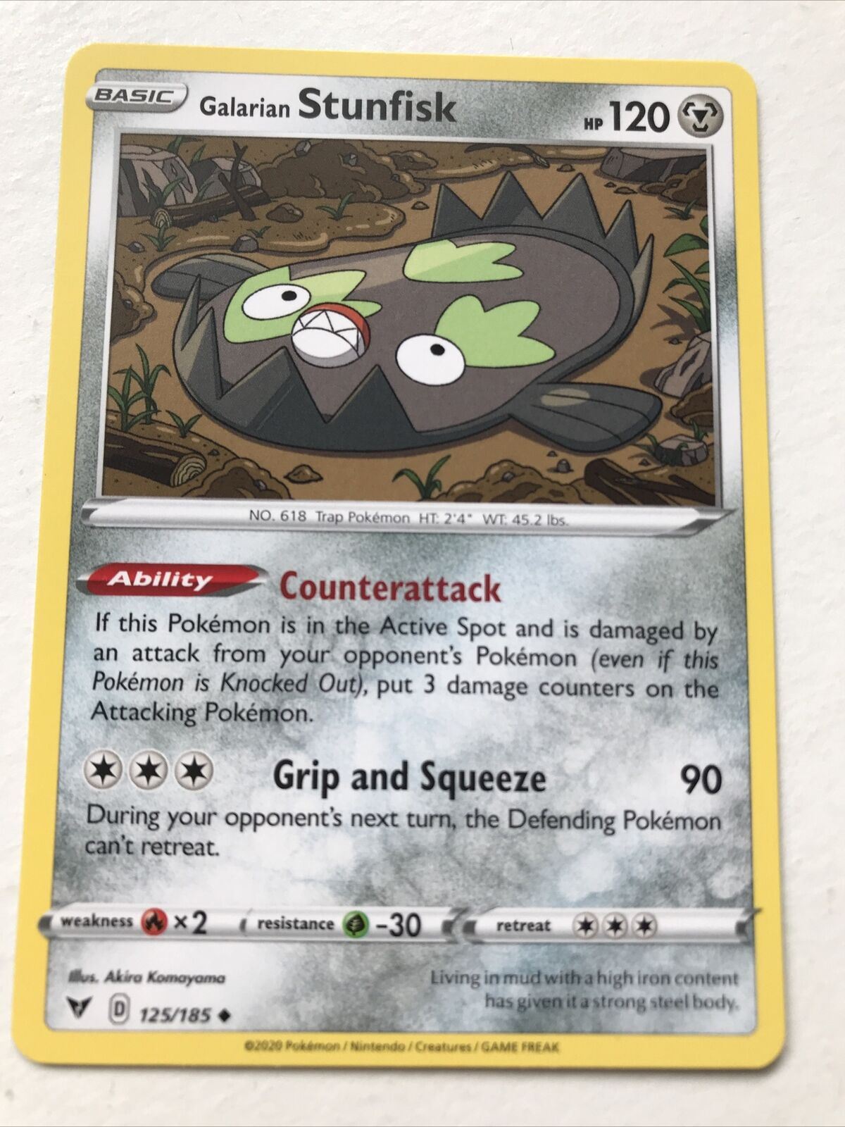 Pokemon Card Vivid Voltage 2020 Pack Fresh basic GALARIAN STUNFISK 125/185 Trap