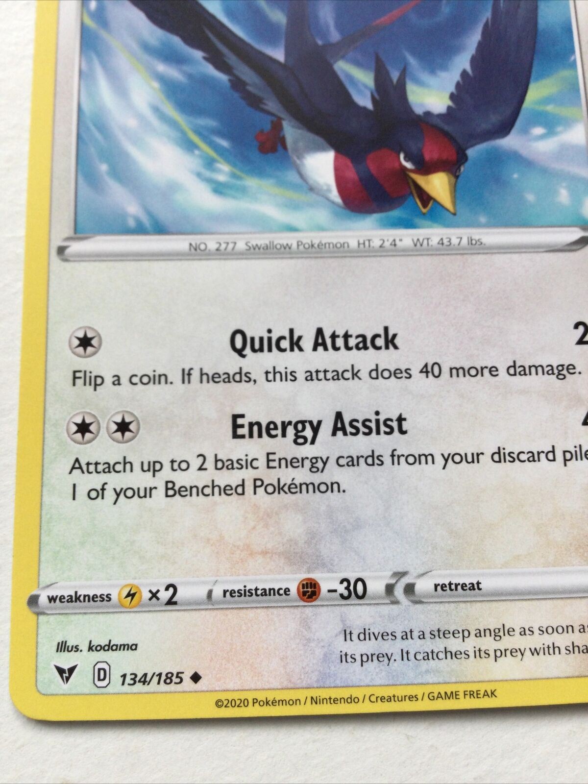 Pokemon Card Vivid Voltage 2020 Pack Fresh Stage 1 SWELLOW 134/185 Swallow