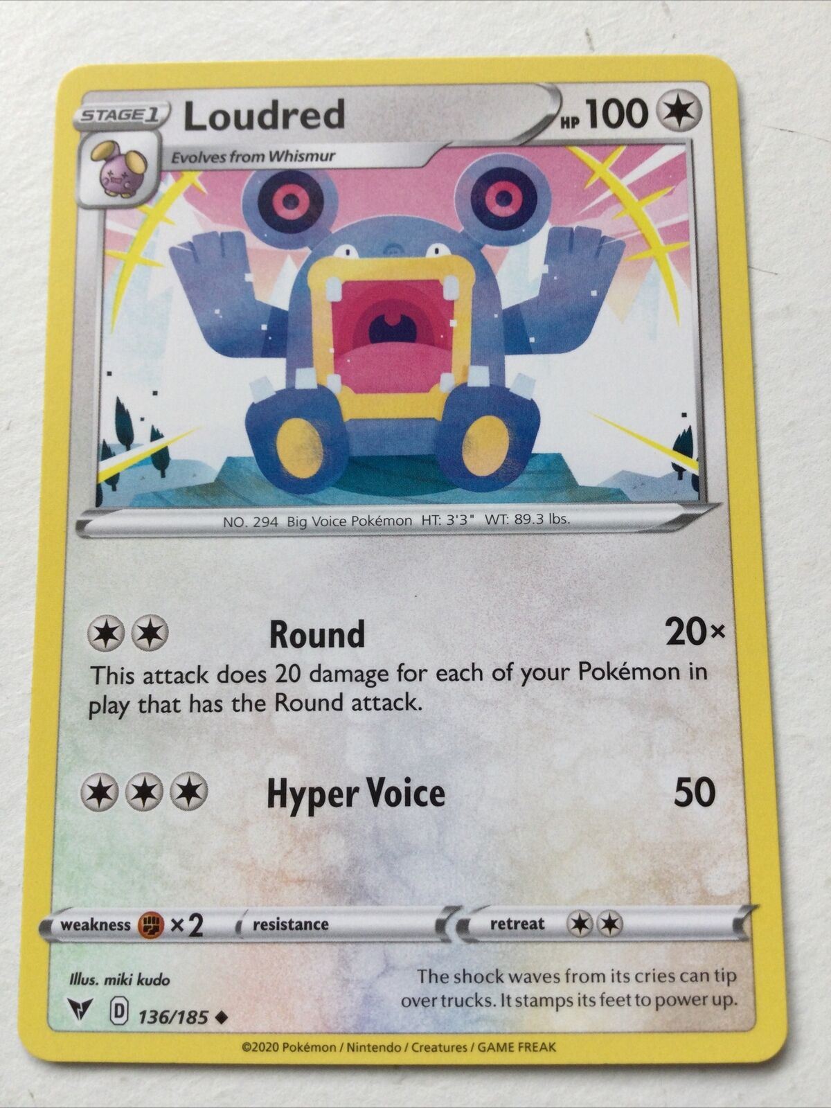 Pokemon Card Vivid Voltage 2020 Pack Fresh Stage 1 LOUDRED 136/185 Big Voice