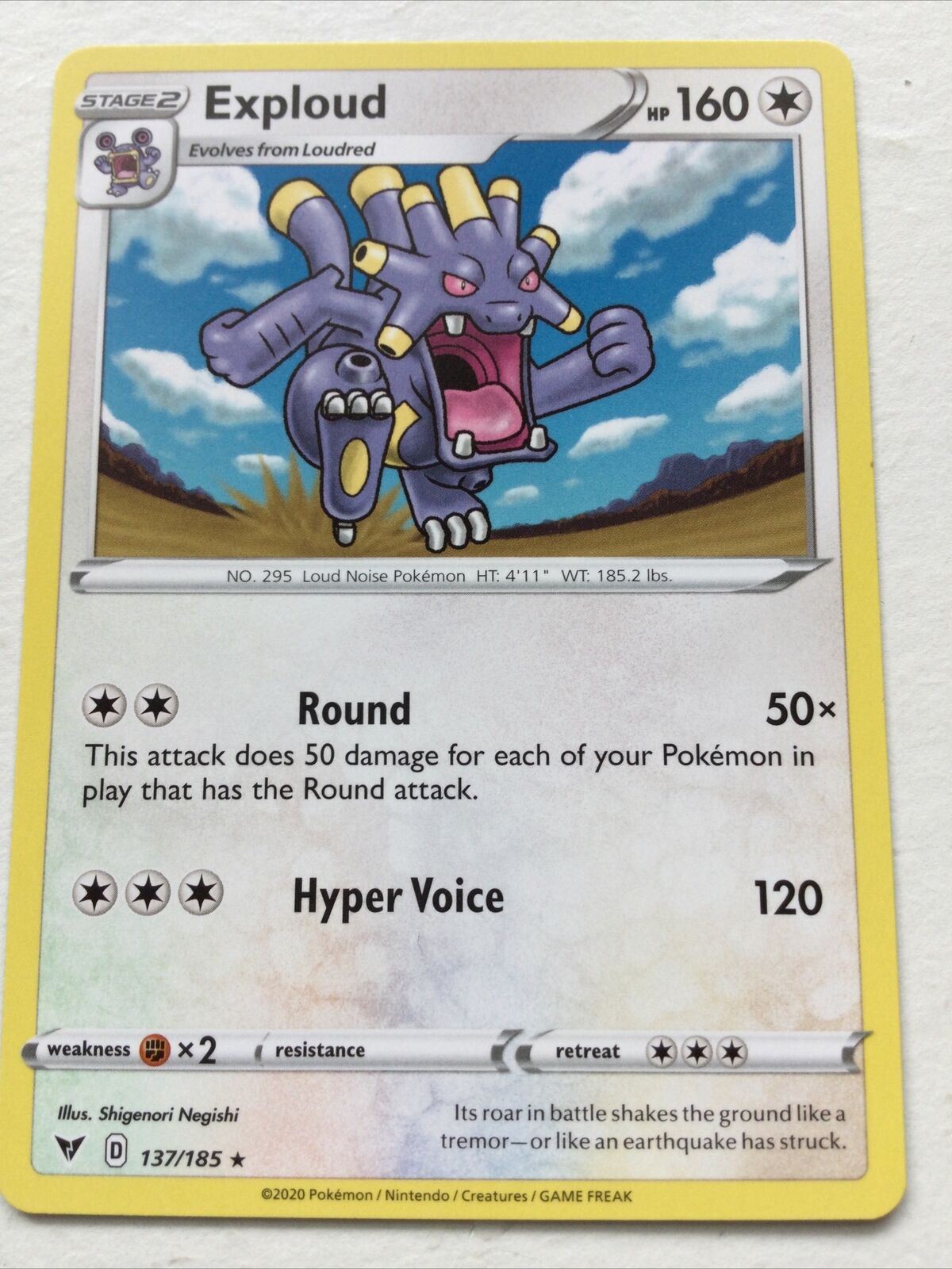 Pokemon Card Vivid Voltage 2020 Pack Fresh Stage 2 EXPLOUD 137/185 RARE Loud