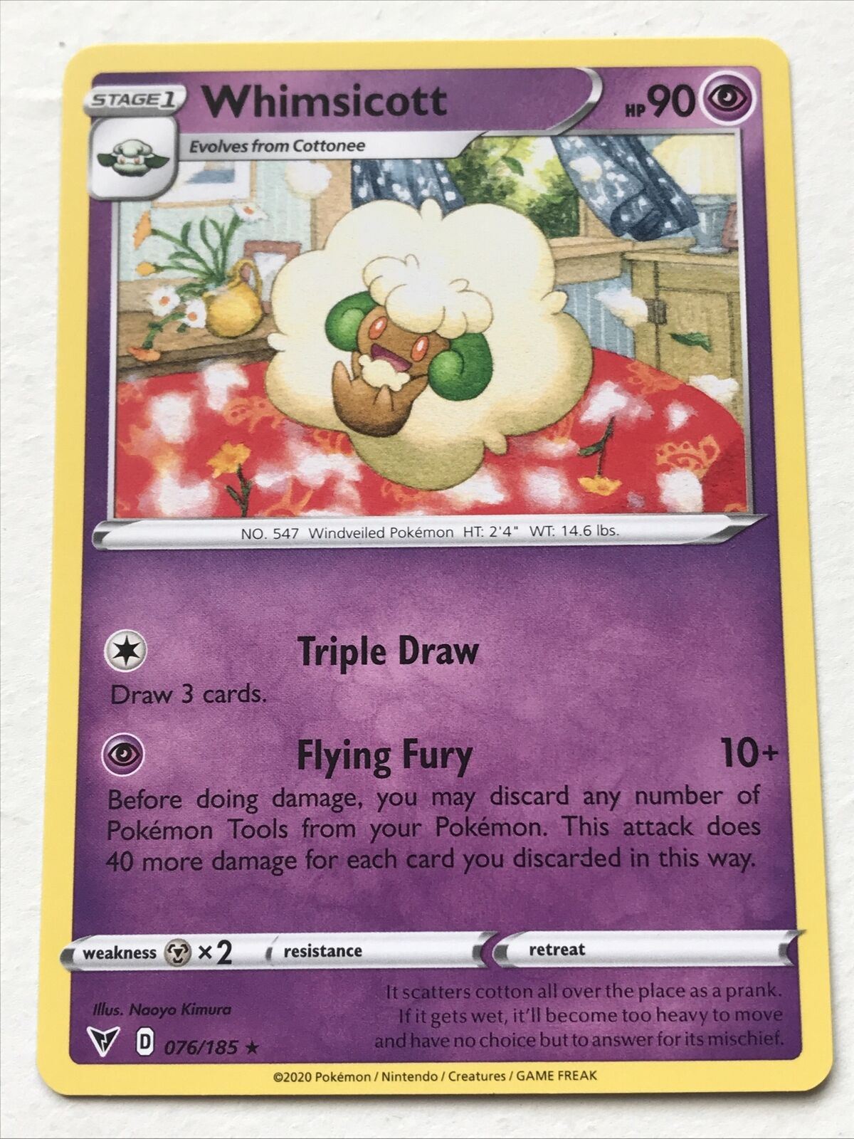 WHIMSICOTT 76/185 RARE Stage 1 Pokemon Card 2020 Vivid Voltage Pack Fresh