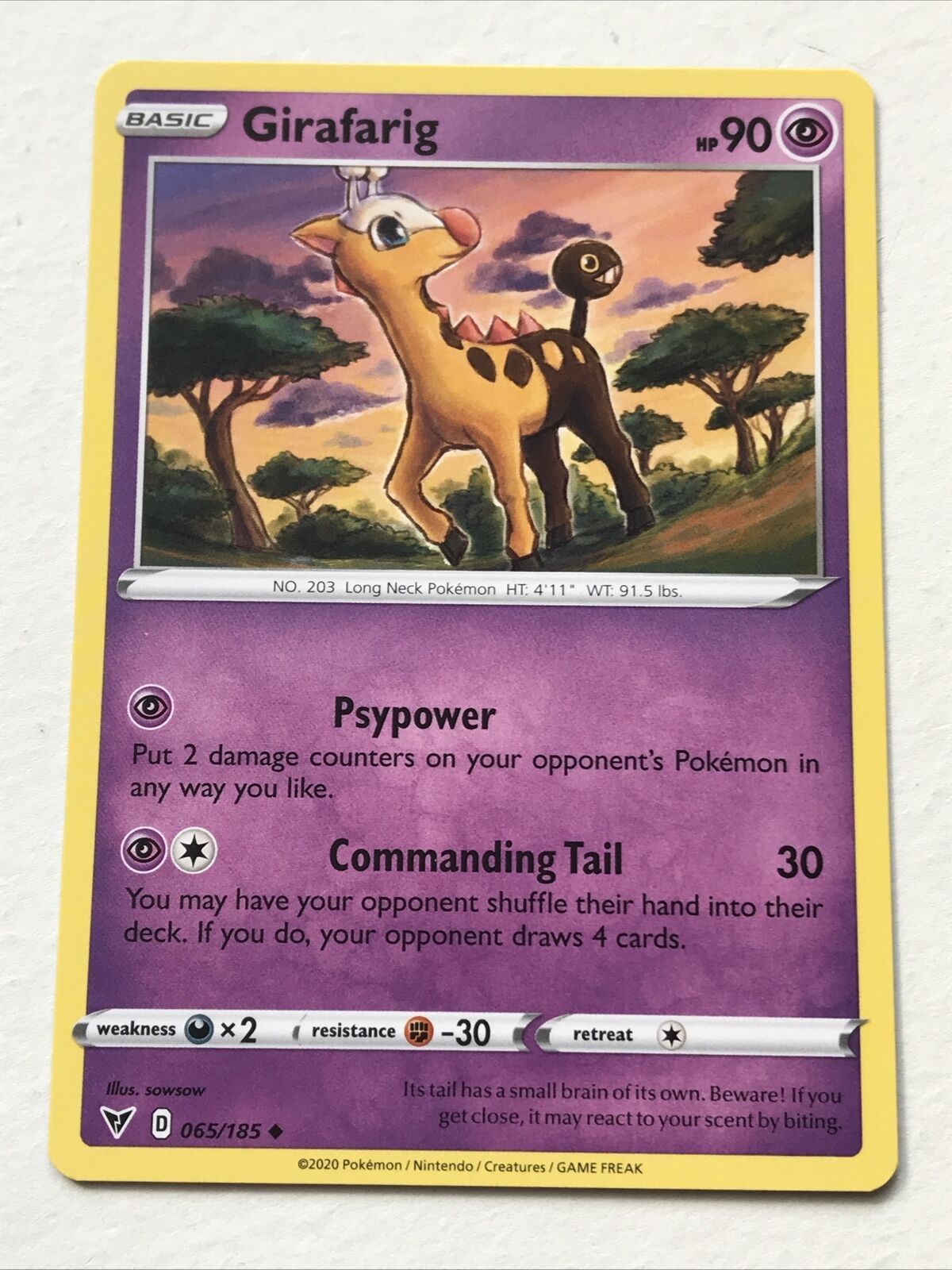 GIRAFARIG 65/185 Long Neck Psypower Pokemon Card 2020 Vivid Voltage Pack Fresh