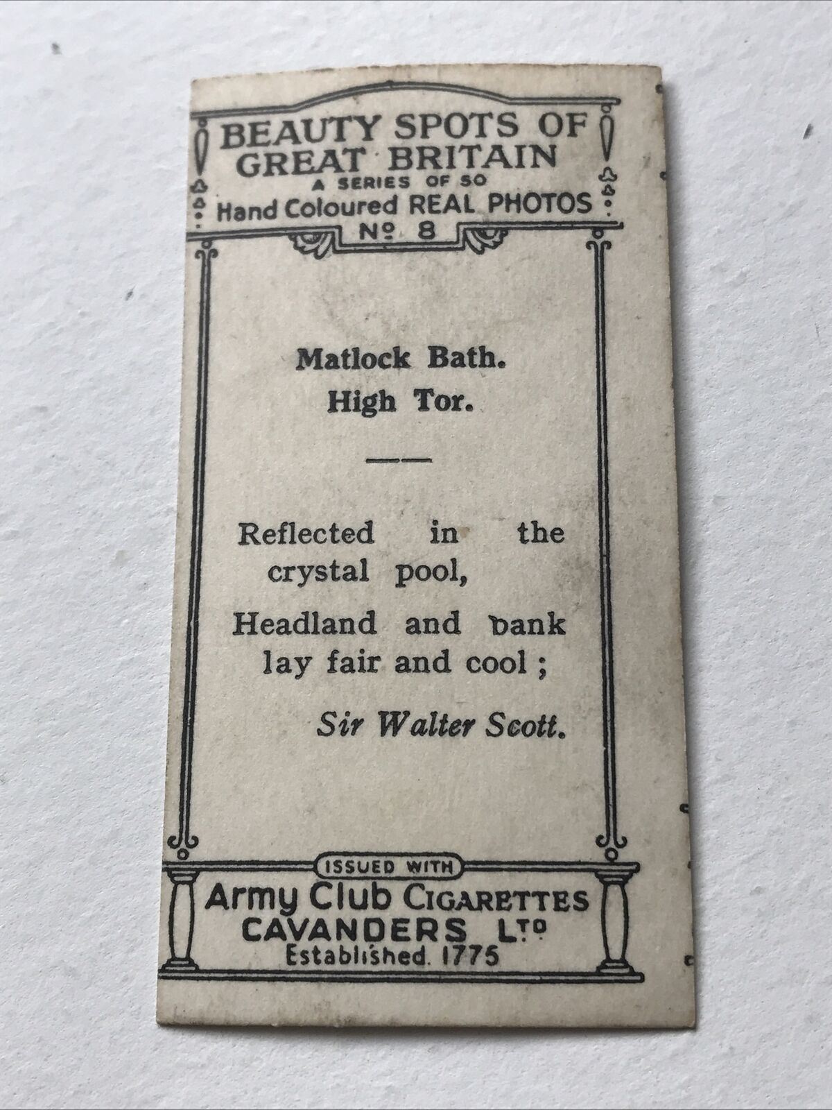 MATLOCK BATH HIGH TOR Hand Coloured Photo Cigarette Card Cavanders Beauty Spots
