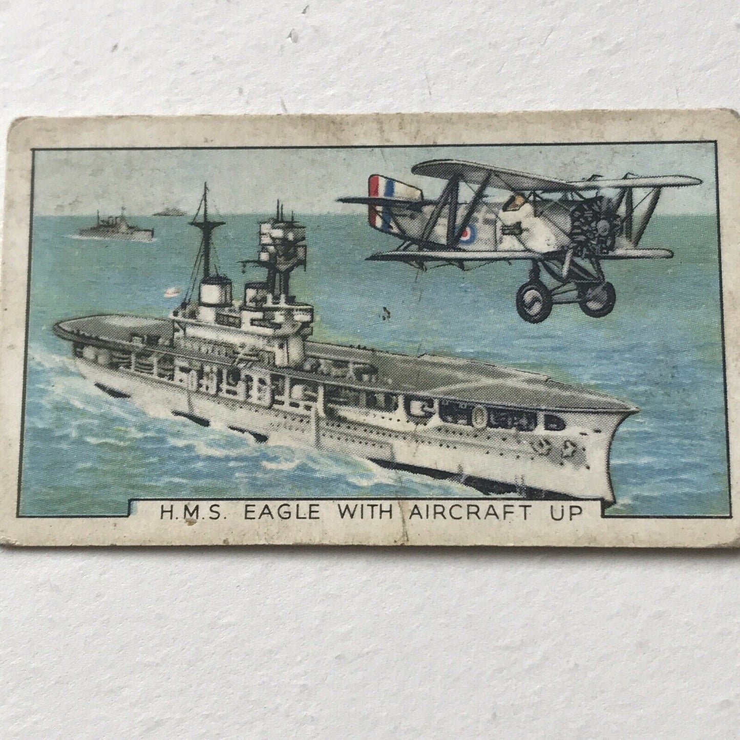 HMS EAGLE WITH AIRCRAFT UP - Park Drive Gallaher Cigarette Card - The Navy No. 23 - 1937