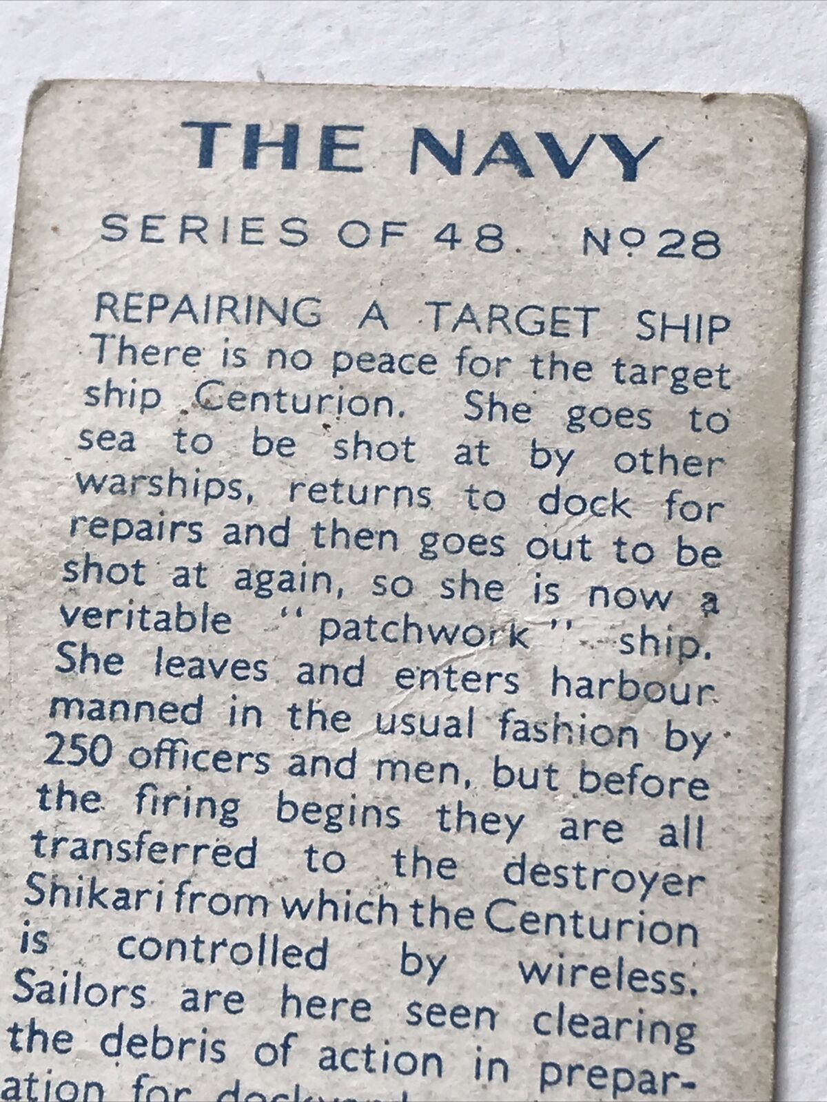 The Navy - Park Drive Gallaher Cigarette Card - REPAIRING A TARGET SHIP CENTURION. 1937. 1930s.