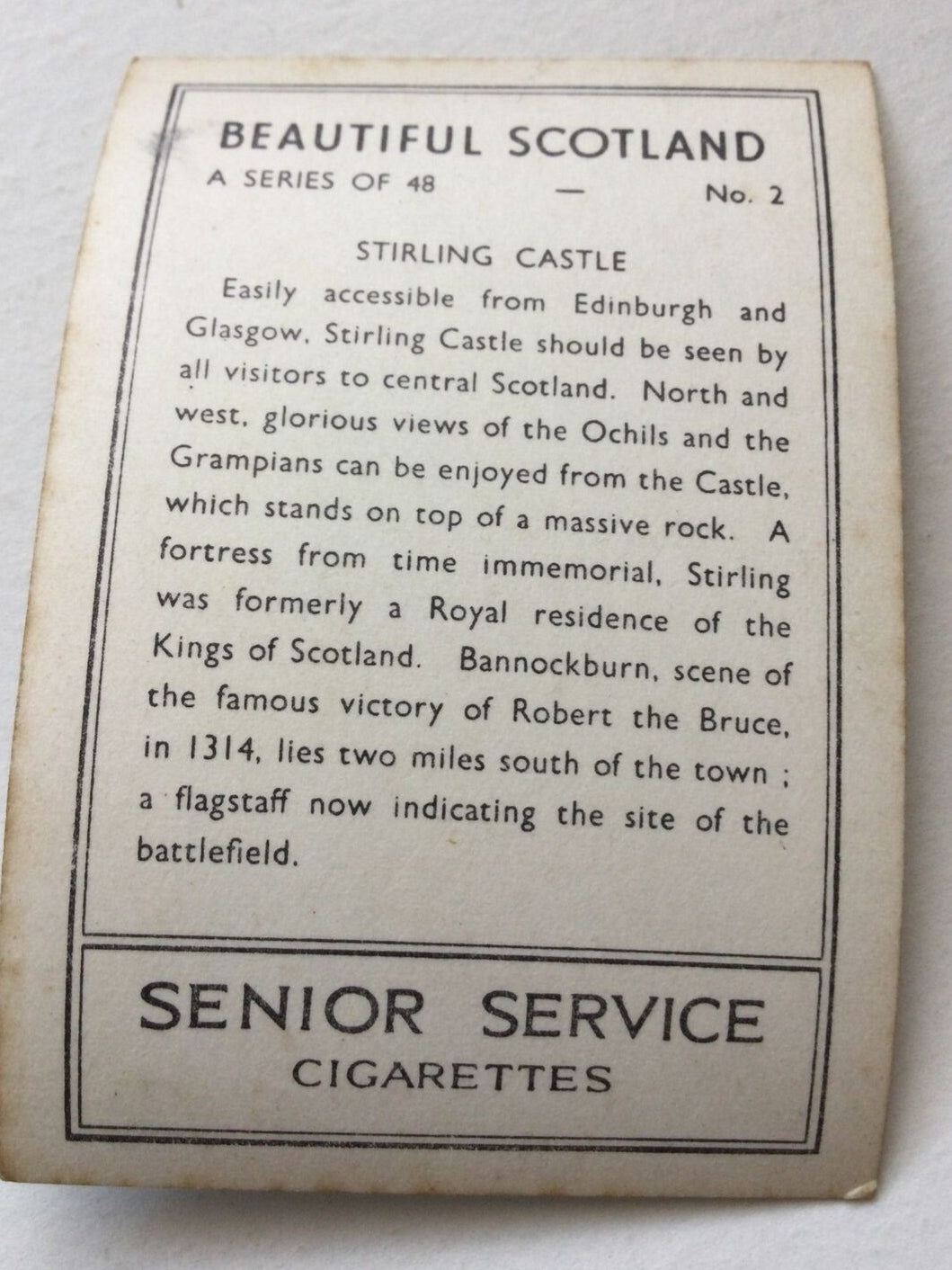 Vintage 1939 Service Cigarette Card 'Beautiful Scotland' No. 2 Stirling Castle - great photo