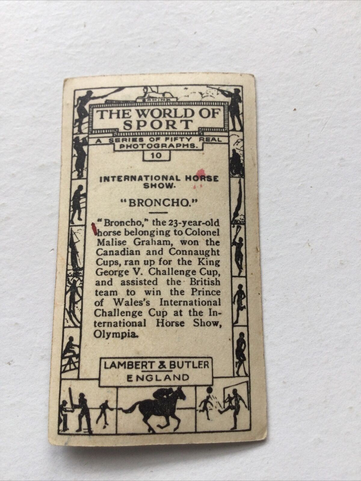 BRONCHO INTERNATIONAL HORSE SHOW Lambert & Butler Cigarette Card World Of Sport