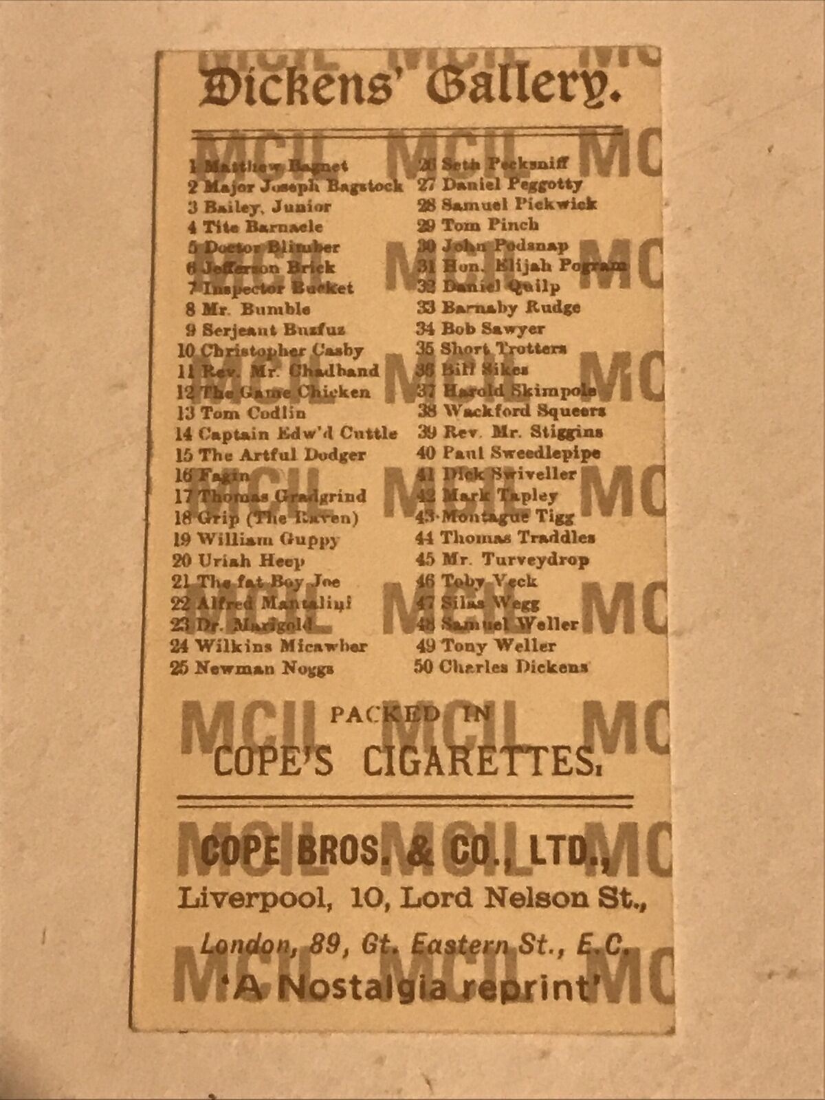 ELIJAH POGRAM Dickens Gallery Cope Bros Cigarette Card #31 Martin Chuzzlewit