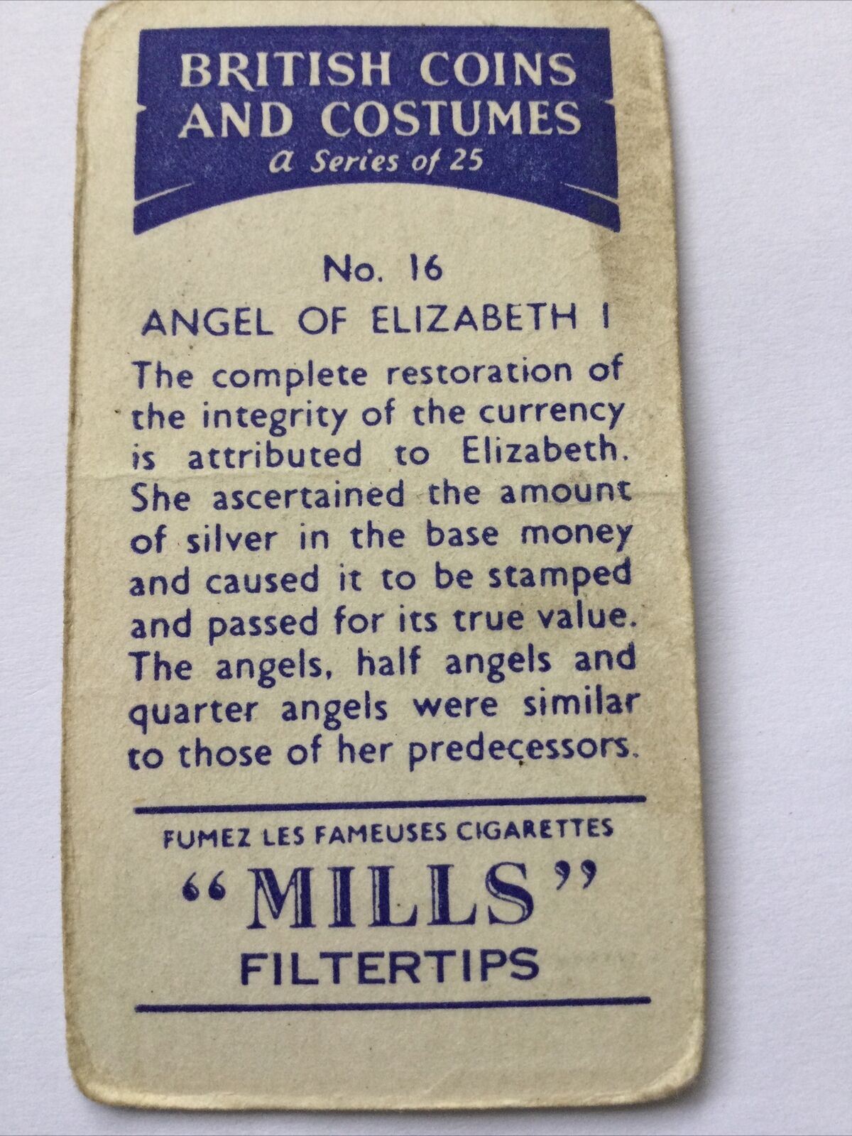 ANGEL OF ELIZABETH I #16British Coins & Costumes Cigarette Card 1958 Amalgamated