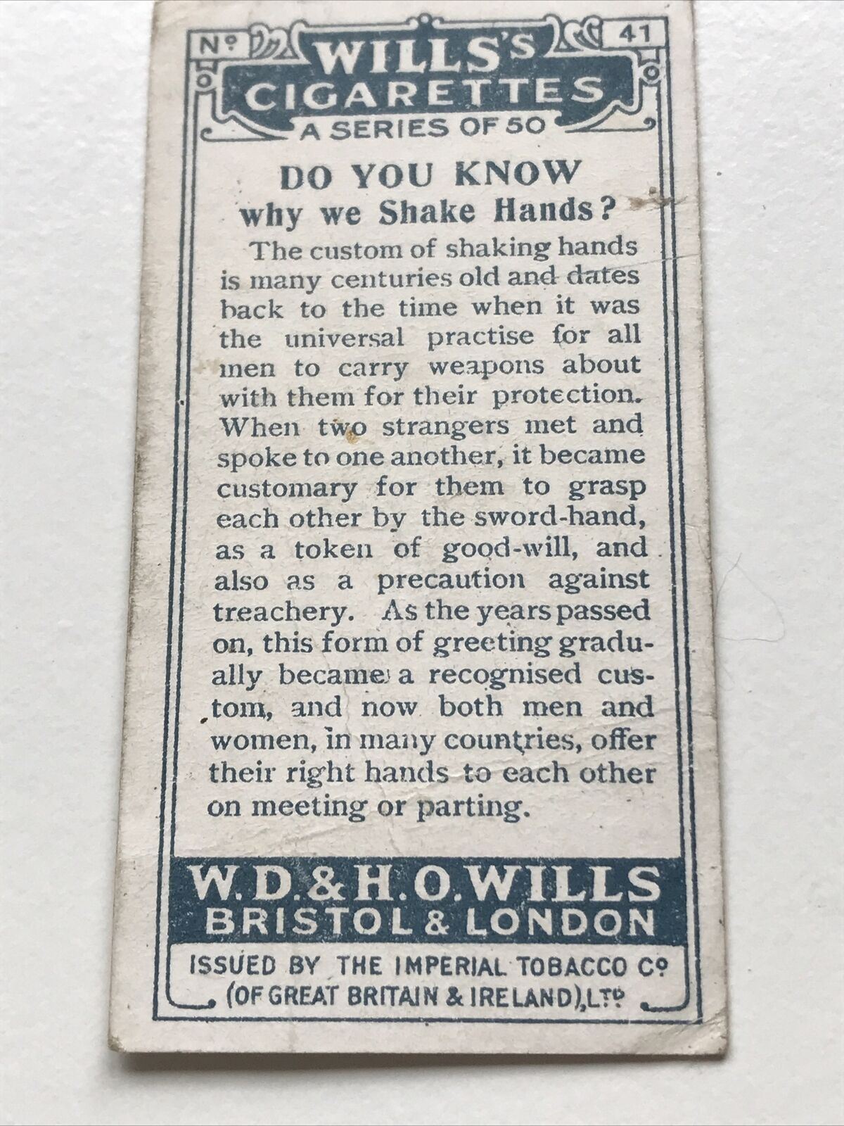 Wills Cigarette Cards DO YOU KNOW? Various series, sold individually
